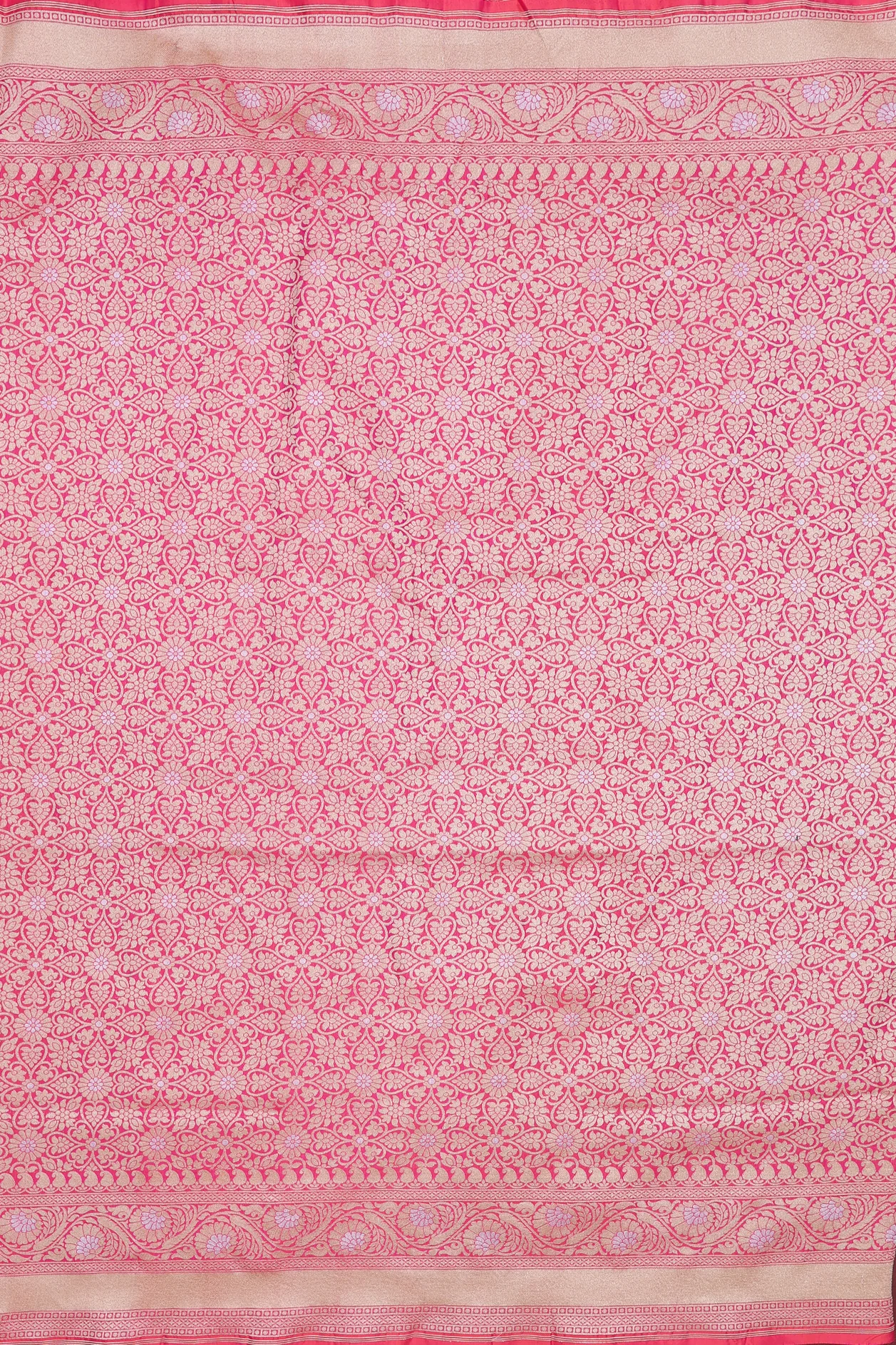 Banarasi Silk Saree In Pink With Floral Design - Image 3