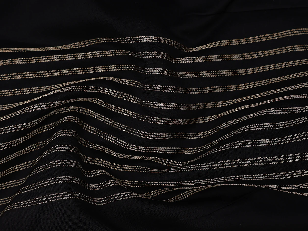Boat Neck With Stripes Design Black Chanderi Readymade Blouse - Image 3