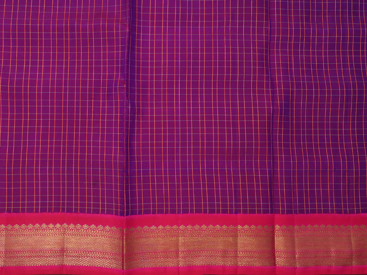Checks Design Purple Kanchipuram Pavadai Sattai Material - Image 3