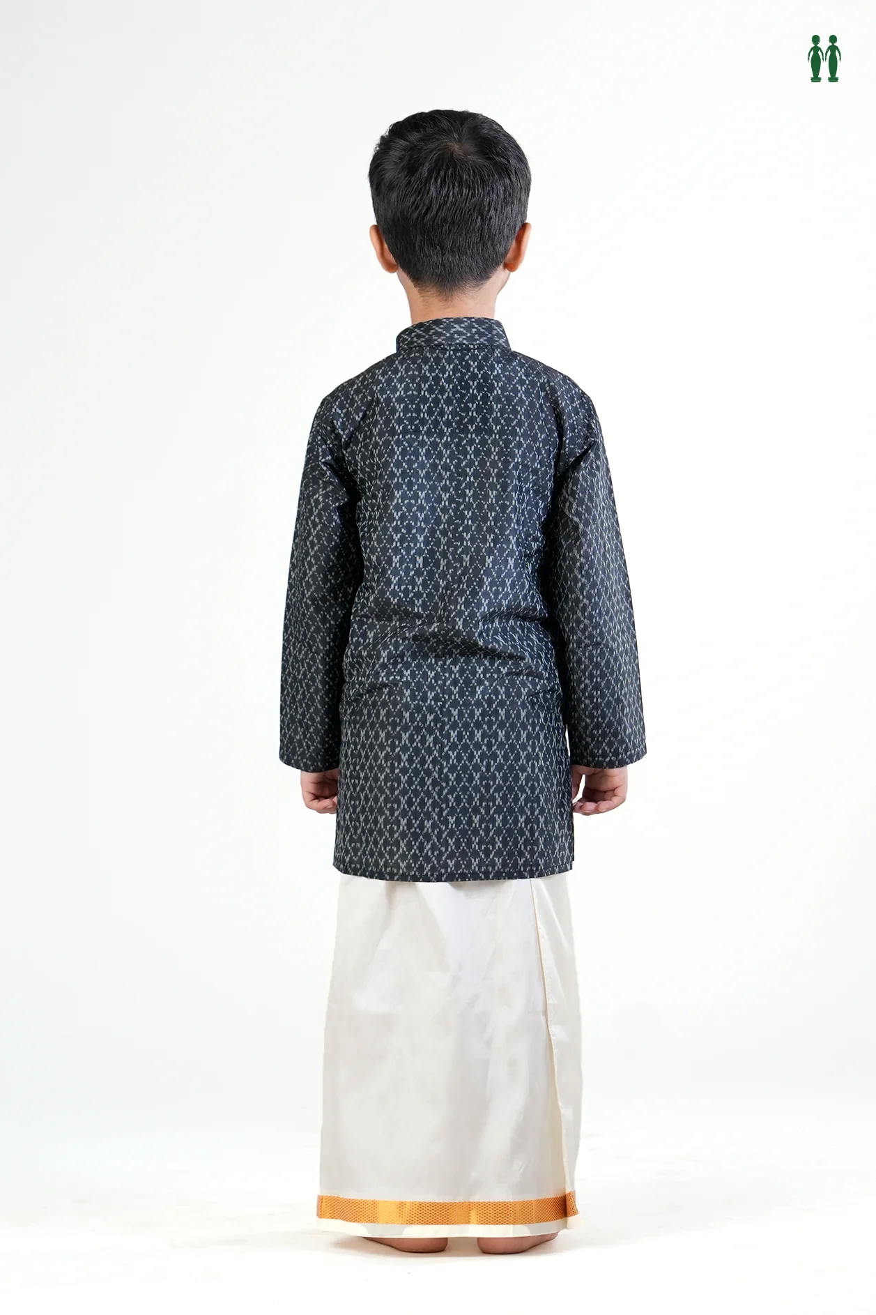 Chinese Collar Printed Design Black Silk Long Kurta - Image 3