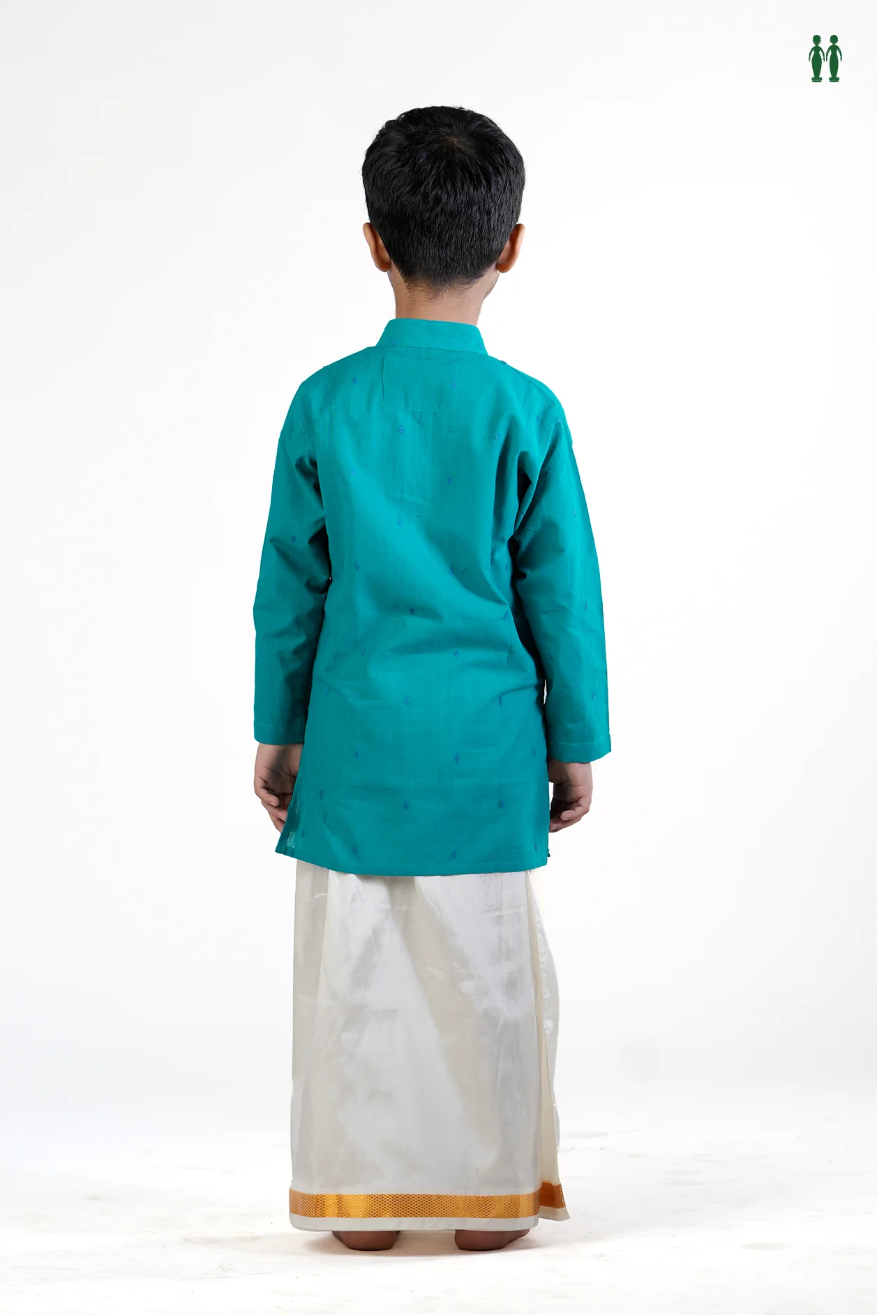 Chinese Collar Threadwork Buttas Sea Green Cotton Long Kurta - Image 3