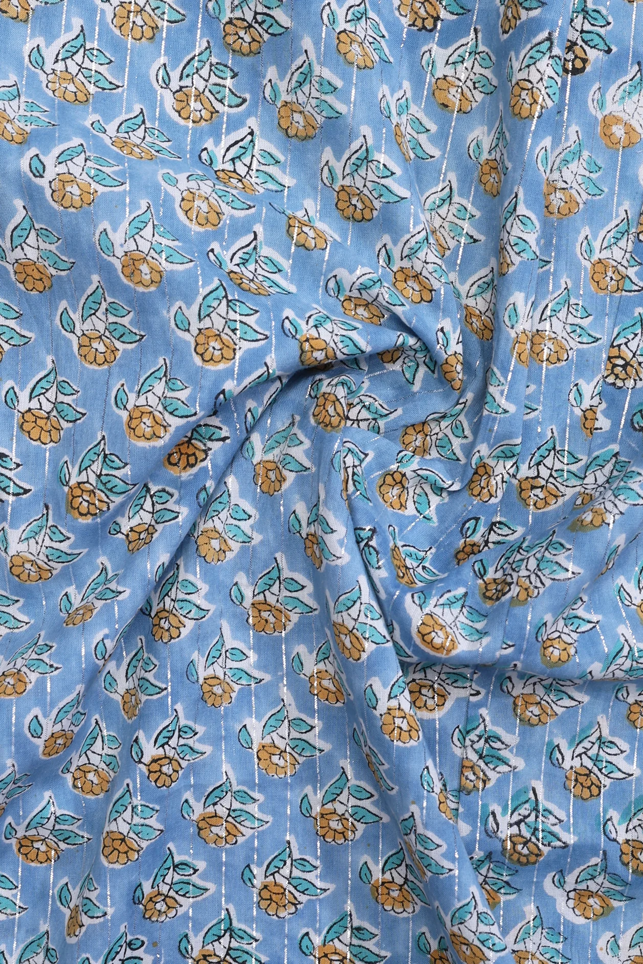 Chinese Neck Floral Printed Dusty Blue Cotton Long Kurta - Image 3