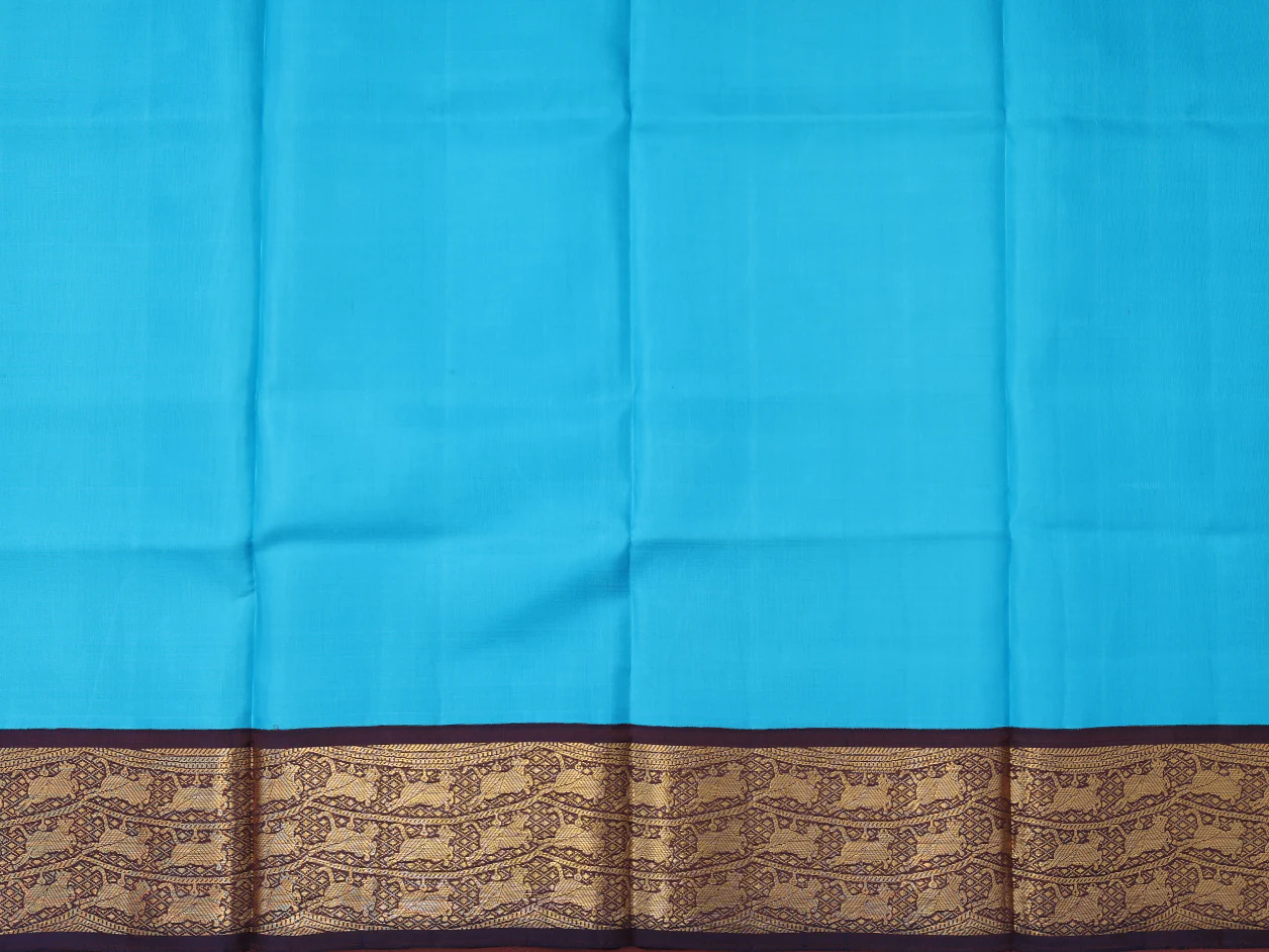 Contrast Border Blue Kanchipuram Pavadai Sattai Material - Image 4