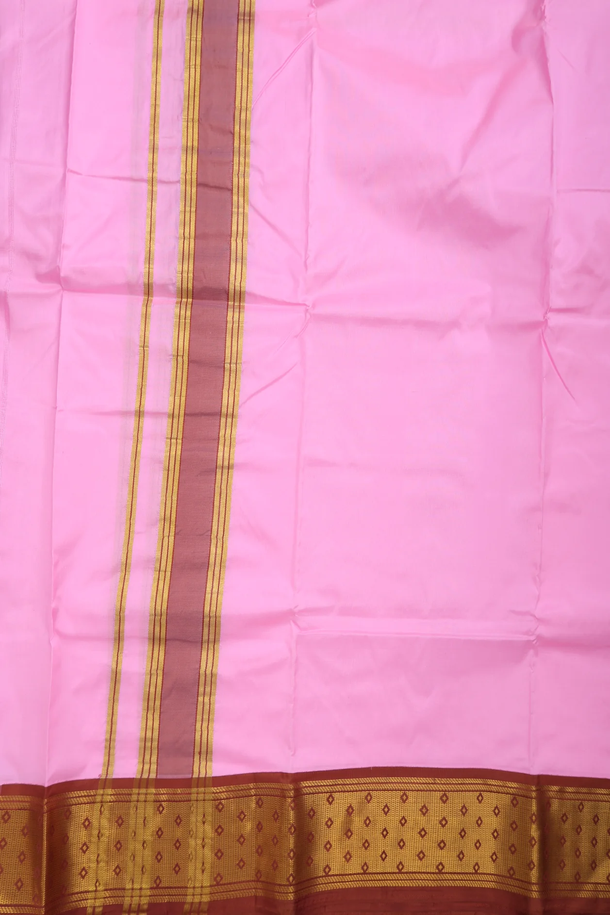 Contrast Border Pink Silk Dhoti With Angavastram Set - Image 3