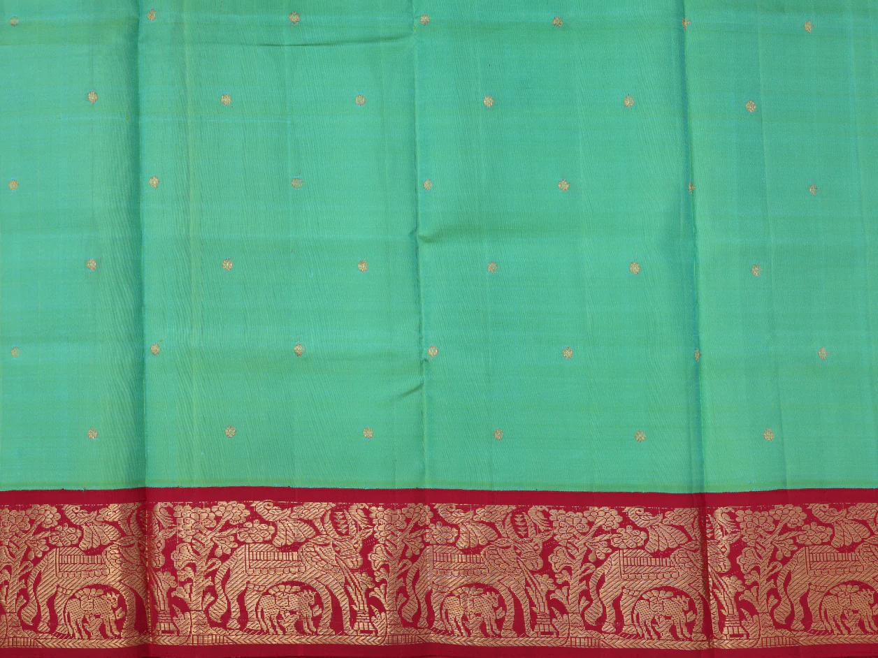 Floral Buttis Pale Green Kanchipuram Pavadai Sattai Material - Image 4