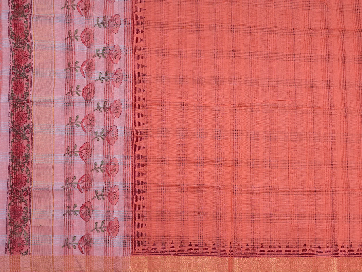 Floral Printed Peach Mangalagiri Cotton Salwar Material - Image 4