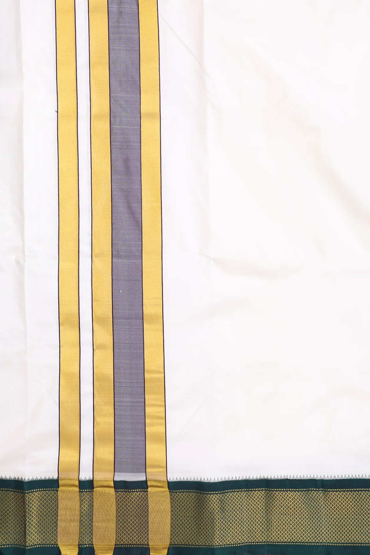 Ganga Jamuna Border Egg White Silk Dhoti With Angavastram Set - Image 3