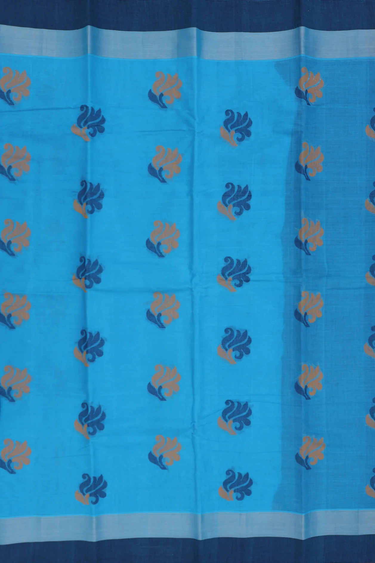 Kanchi Cotton Saree In Deep Sky Blue With Threadwork Motifs - Image 3
