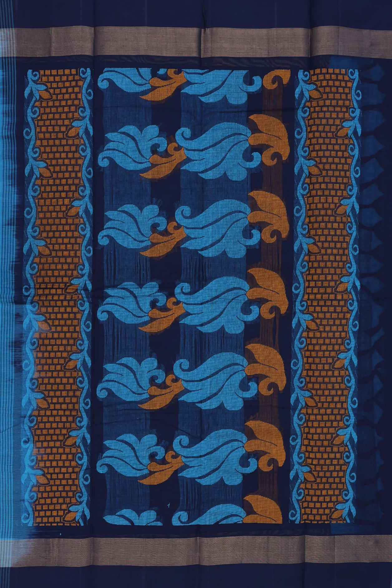 Kanchi Cotton Saree In Deep Sky Blue With Threadwork Motifs - Image 4