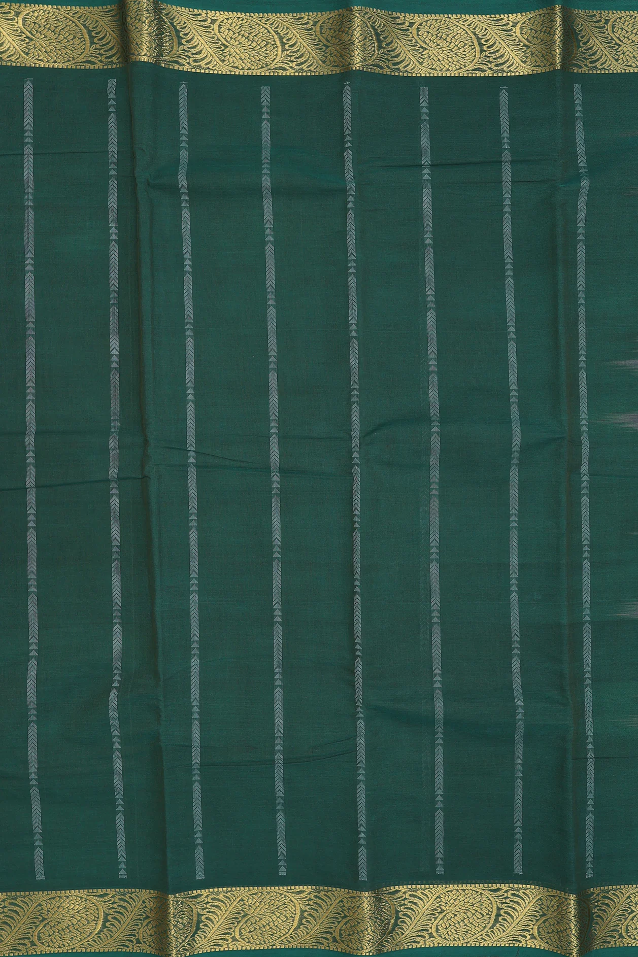 Kanchi Cotton Saree In Emerald Green With Stripes Design - Image 3