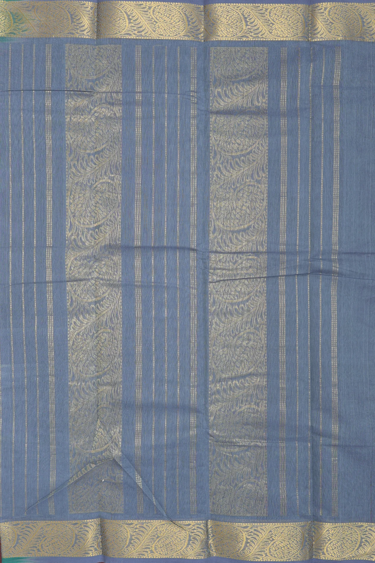 Kanchi Cotton Saree In Emerald Green With Stripes Design - Image 4