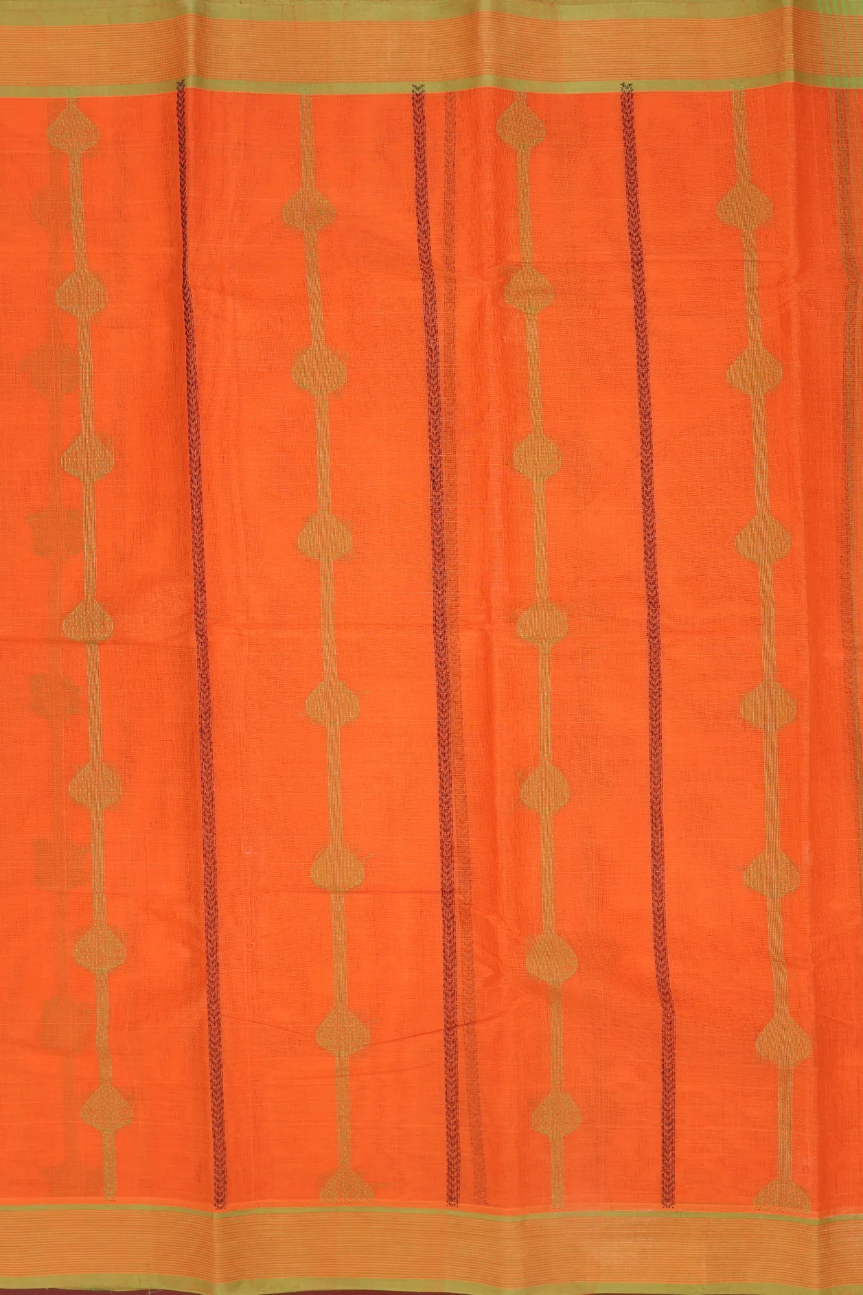 Kanchi Cotton Saree In Orange With Threadwork Design - Image 3