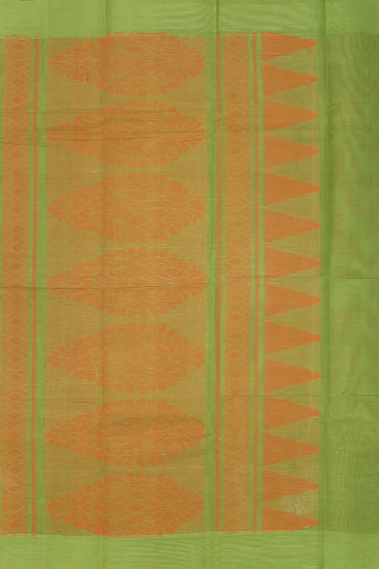 Kanchi Cotton Saree In Orange With Threadwork Design - Image 4