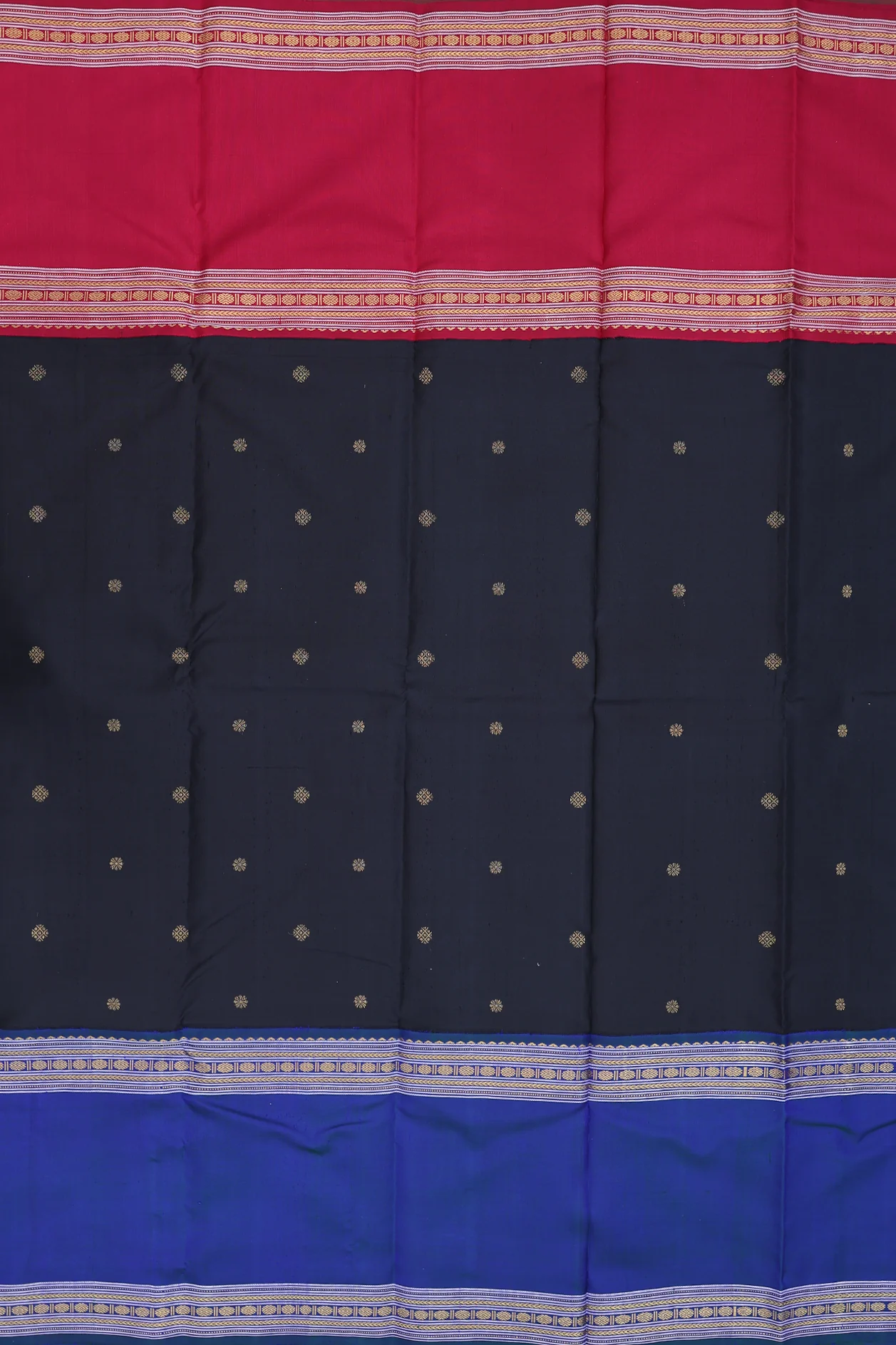 Kanchipuram Silk Saree In Black With Zari Buttas - Image 3