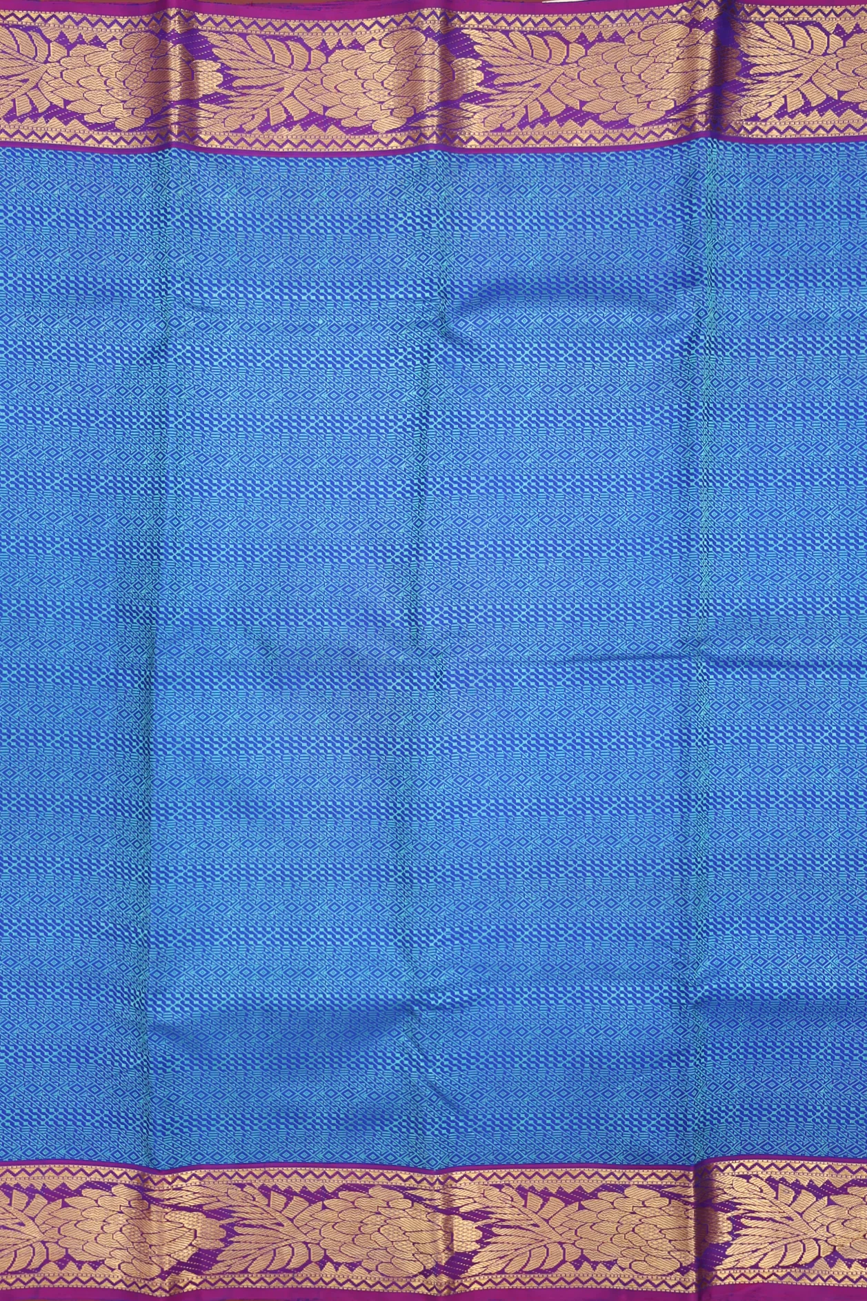 Kanchipuram Silk Saree In Blue With Jacquard Pattern - Image 3