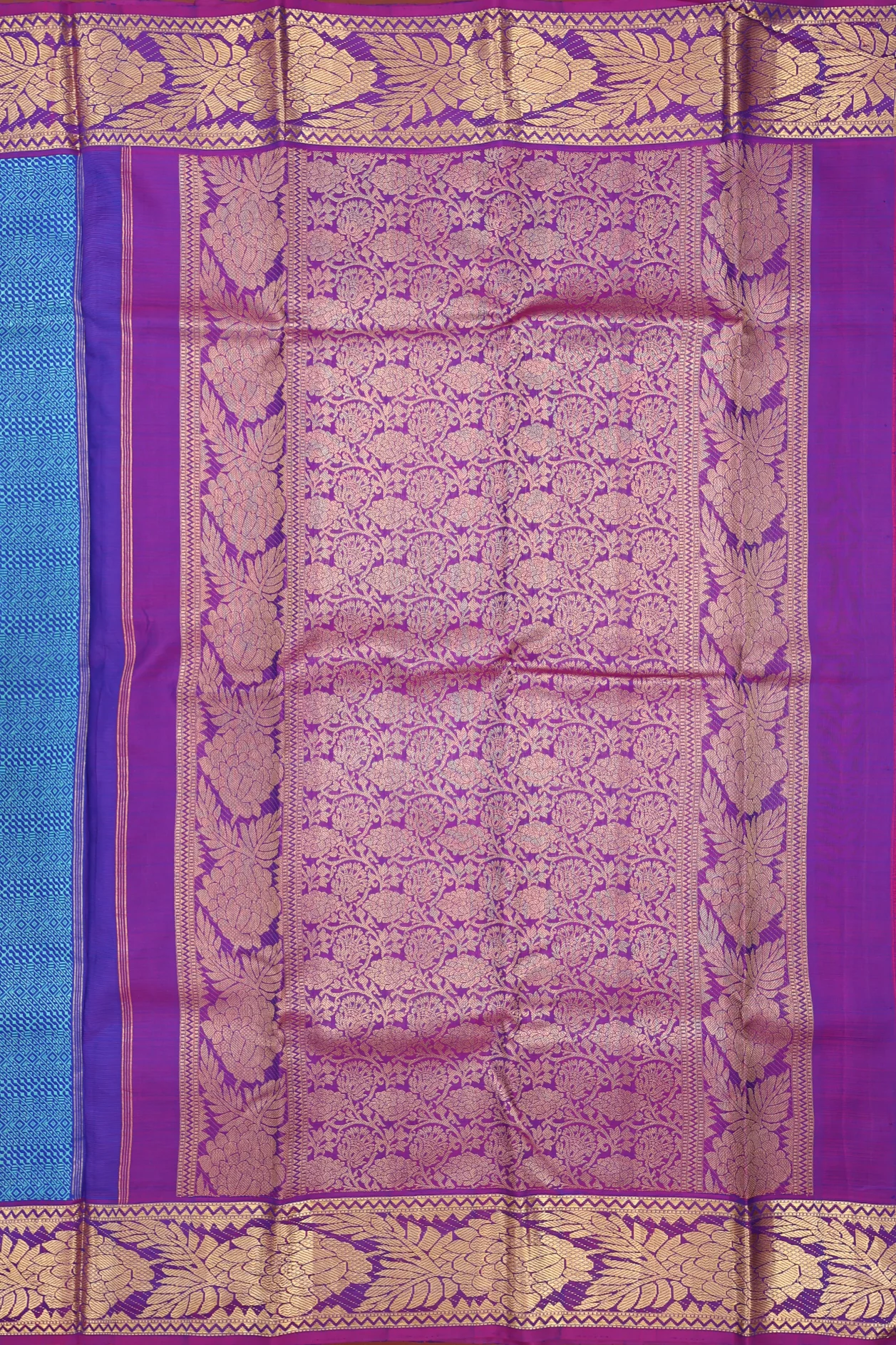 Kanchipuram Silk Saree In Blue With Jacquard Pattern - Image 4