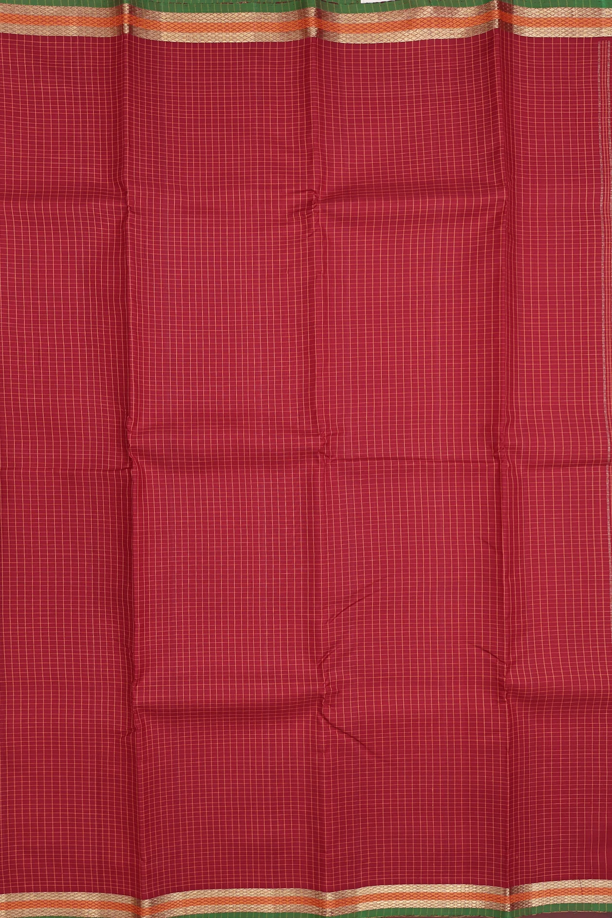 Kanchipuram Silk Saree In Crimson Red With Checks Design - Image 3