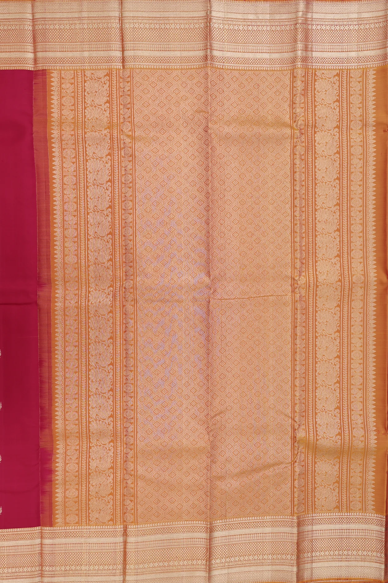 Kanchipuram Silk Saree In Crimson Red With Peacock Buttas - Image 4