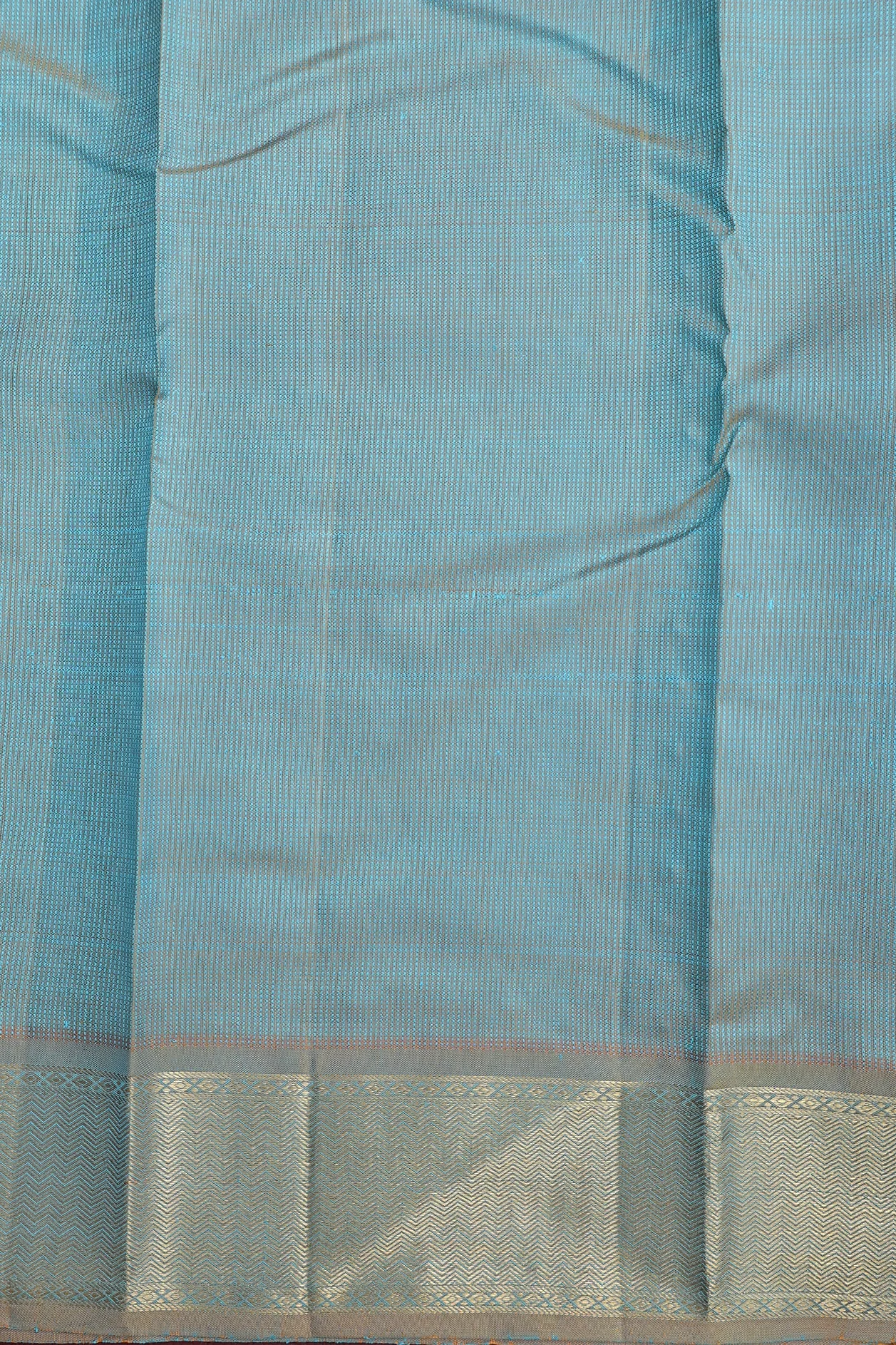 Kanchipuram Silk Saree In Deep Sky Blue With Stripes Design - Image 5