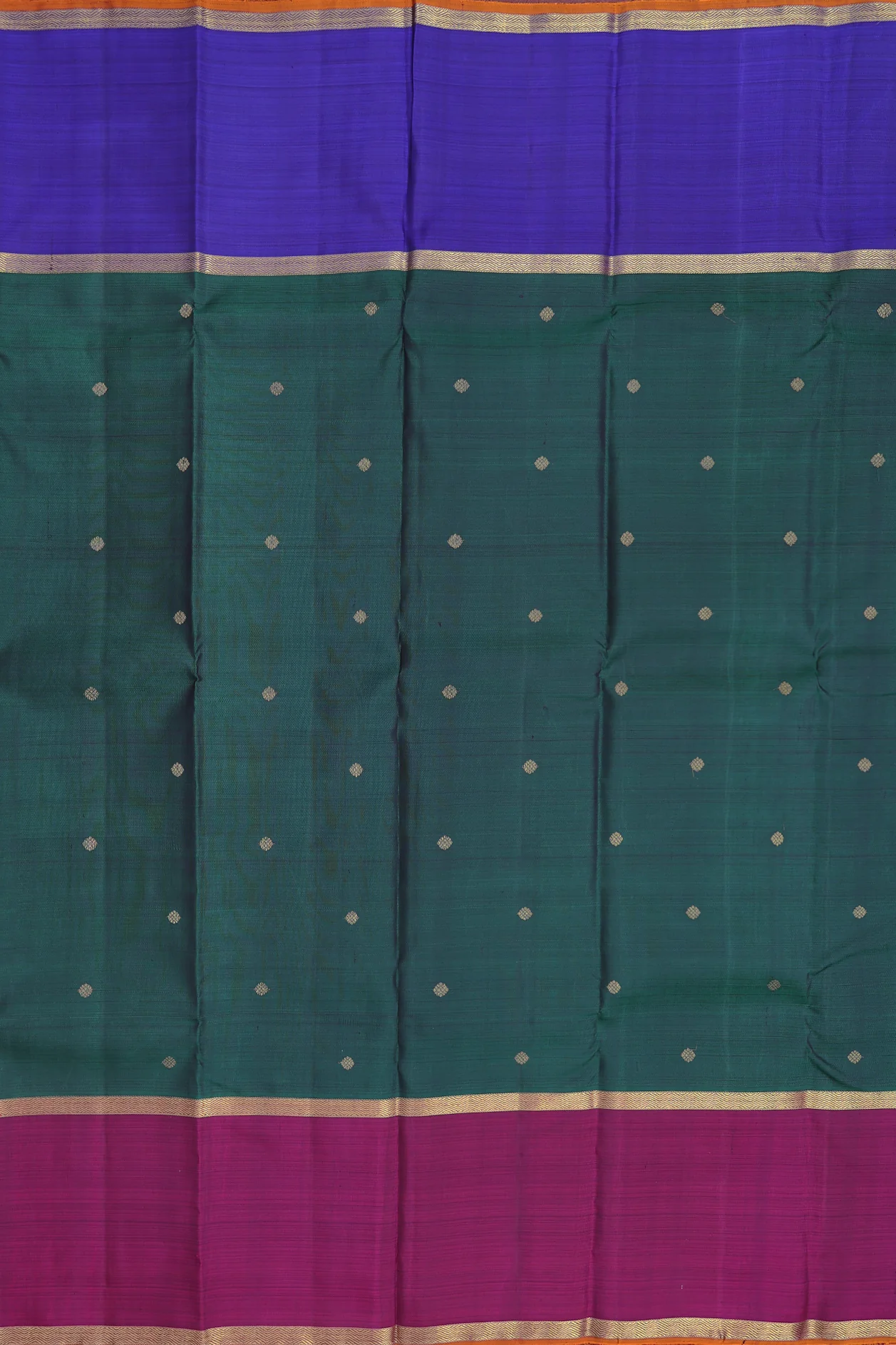 Kanchipuram Silk Saree In Forest Green With Zari Buttas - Image 3
