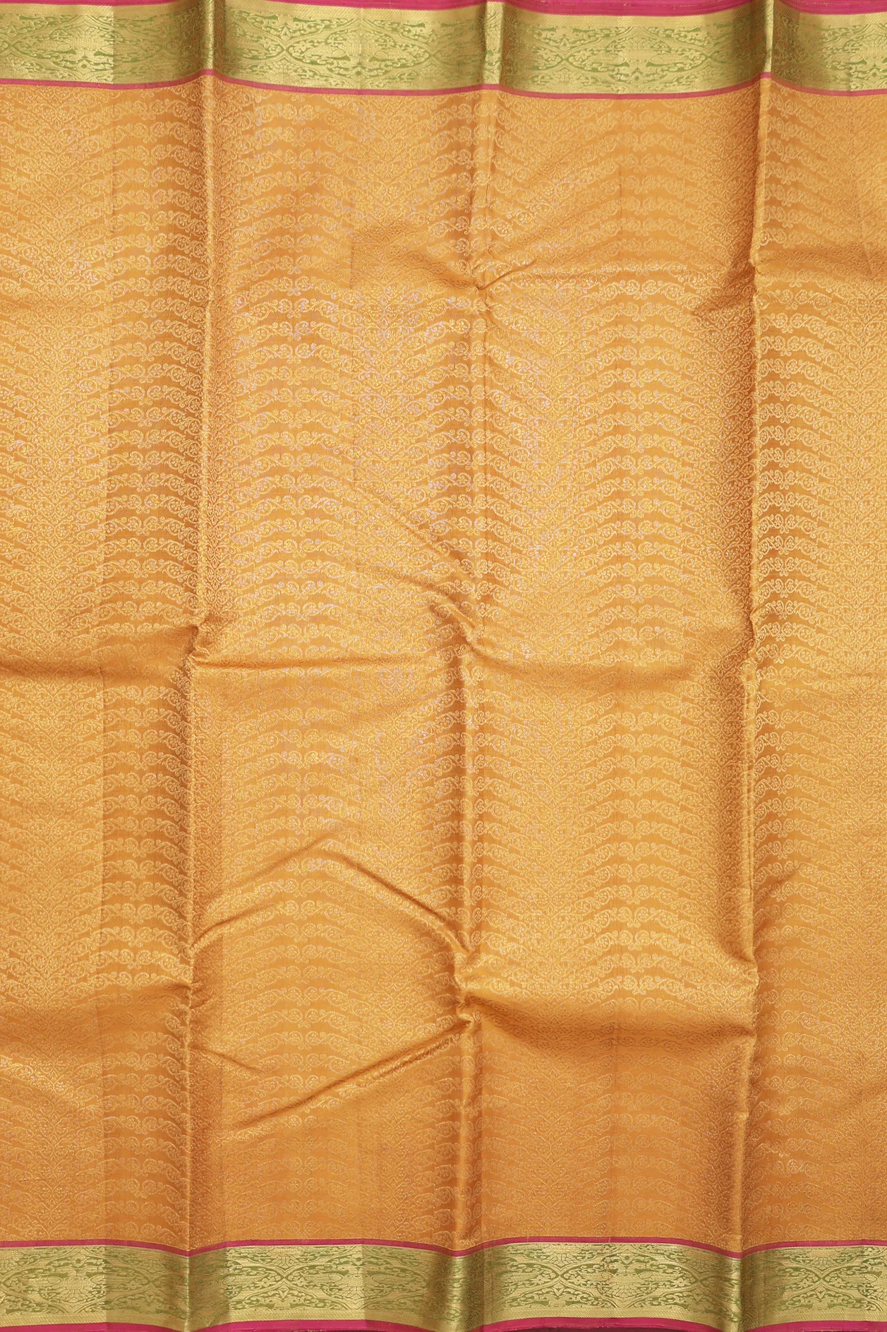 Kanchipuram Silk Saree In Golden Yellow With Brocade Design - Image 3