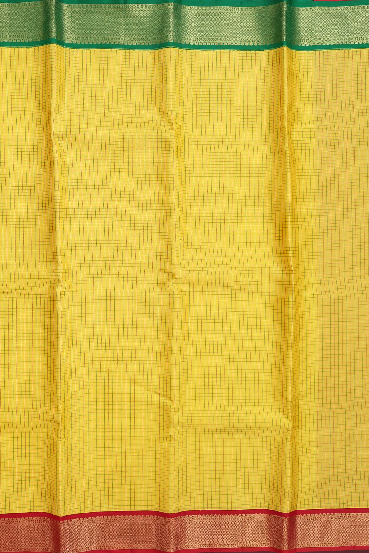 Kanchipuram Silk Saree In Honey Yellow With Checks Design - Image 3