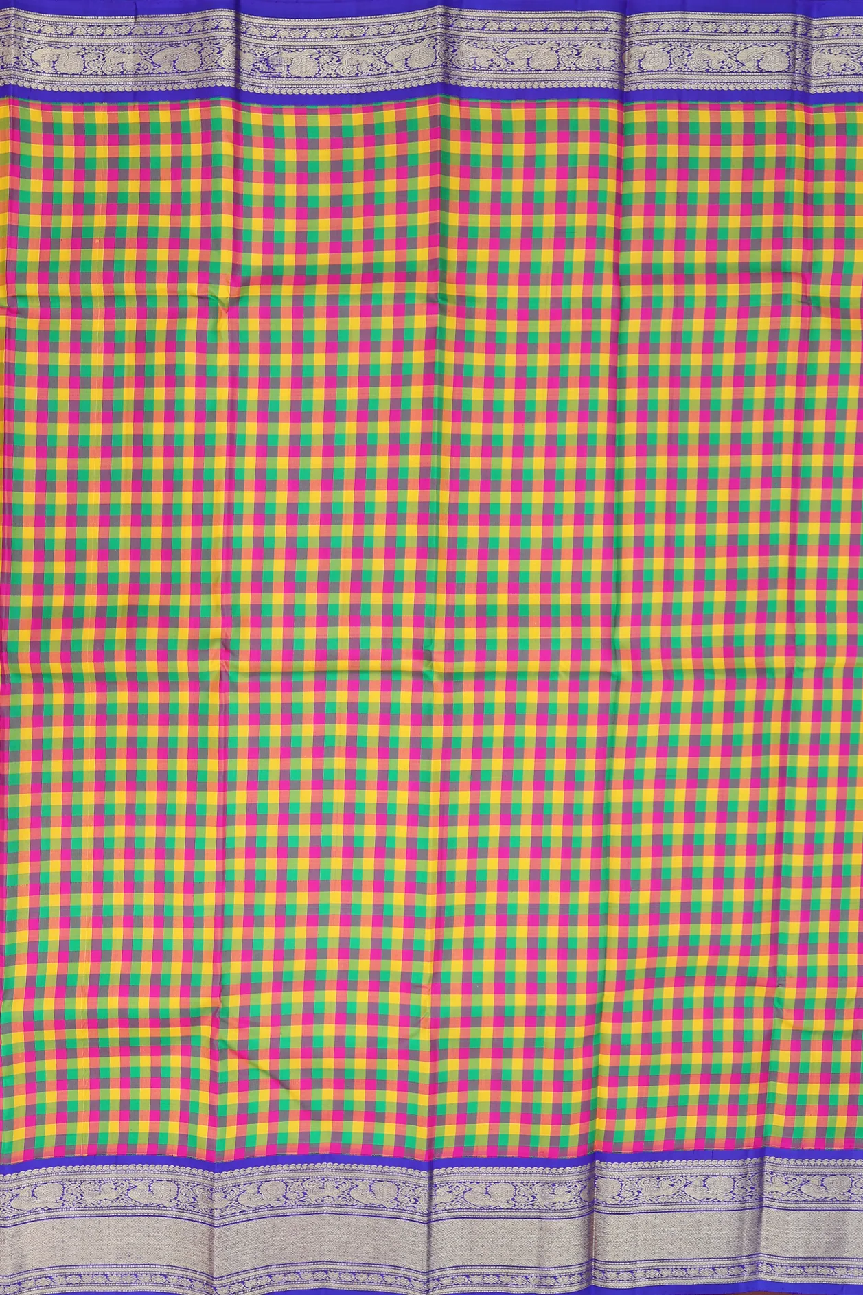 Kanchipuram Silk Saree In Multicolor With Checks Design - Image 3