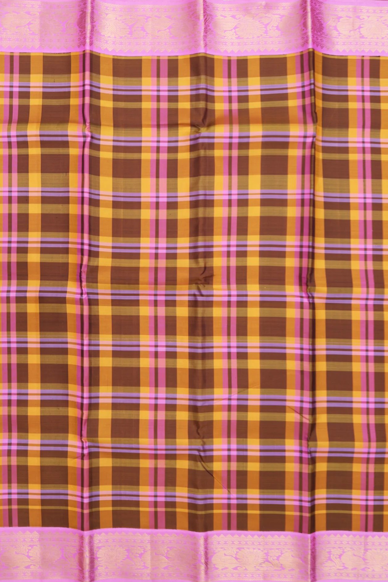 Kanchipuram Silk Saree In Multicolor With Checks Design - Image 3