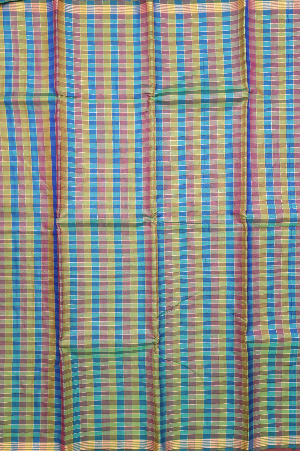 Kanchipuram Silk Saree In Multicolor With Checks Design - Image 3
