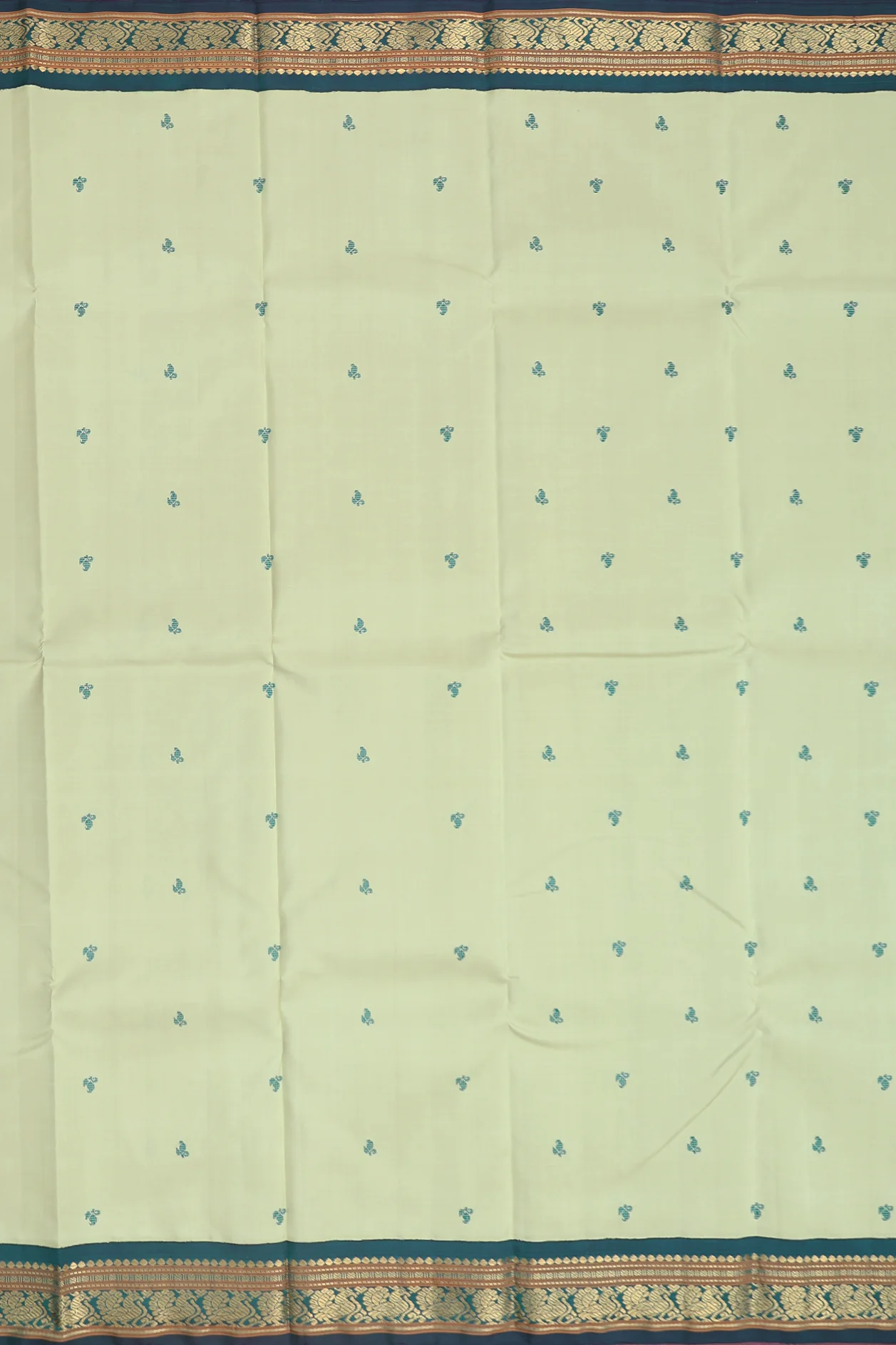 Kanchipuram Silk Saree In Pastel Green With Threadwork Buttis - Image 3