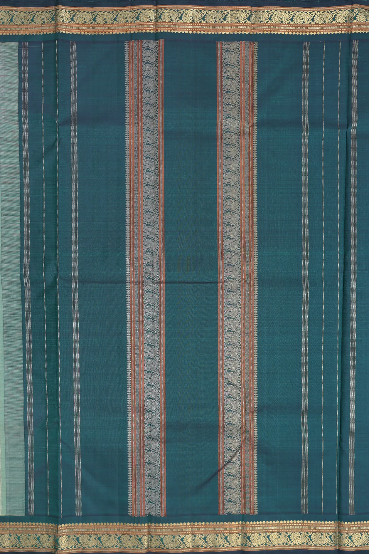 Kanchipuram Silk Saree In Pastel Green With Threadwork Buttis - Image 4