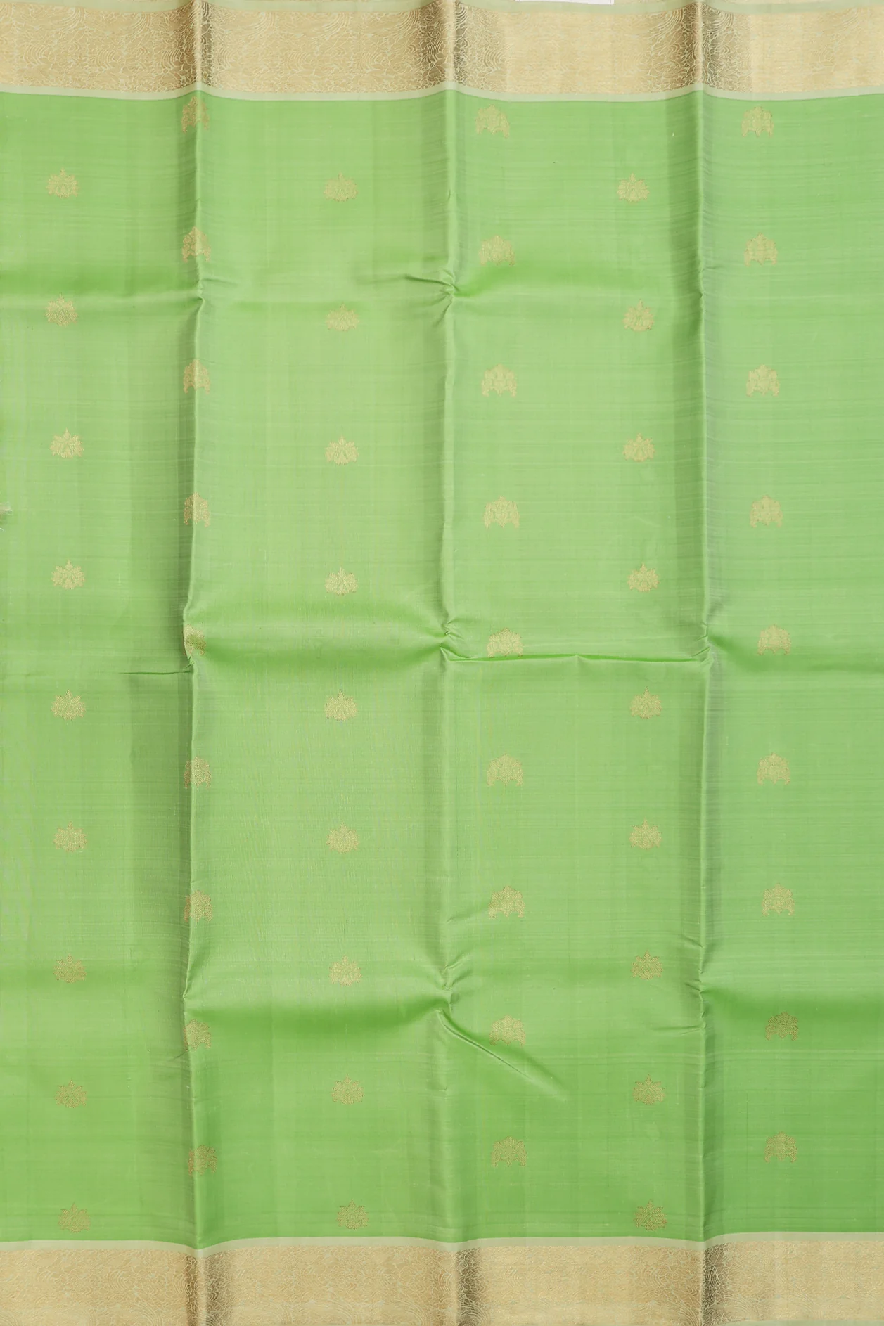 Kanchipuram Silk Saree In Pastel Green With Zari Buttas - Image 3