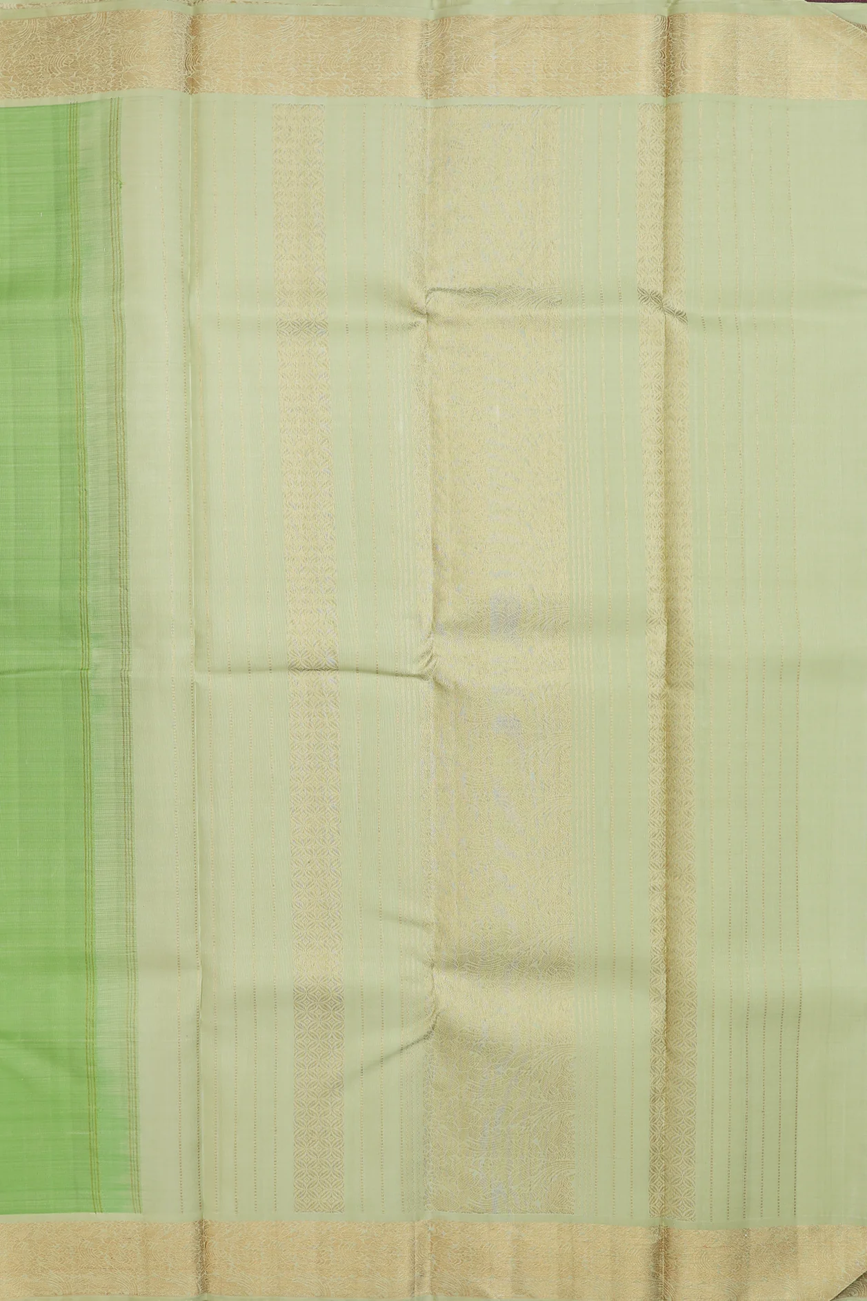 Kanchipuram Silk Saree In Pastel Green With Zari Buttas - Image 4