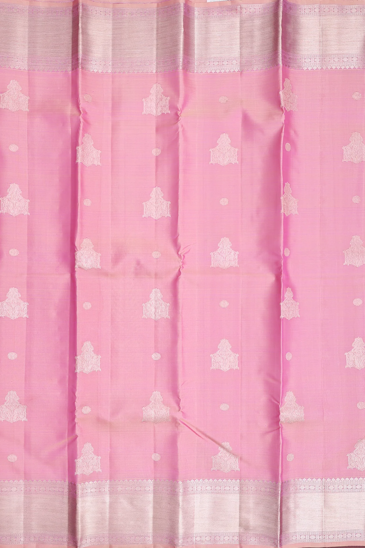 Kanchipuram Silk Saree In Pastel Pink With Zari Motifs - Image 3