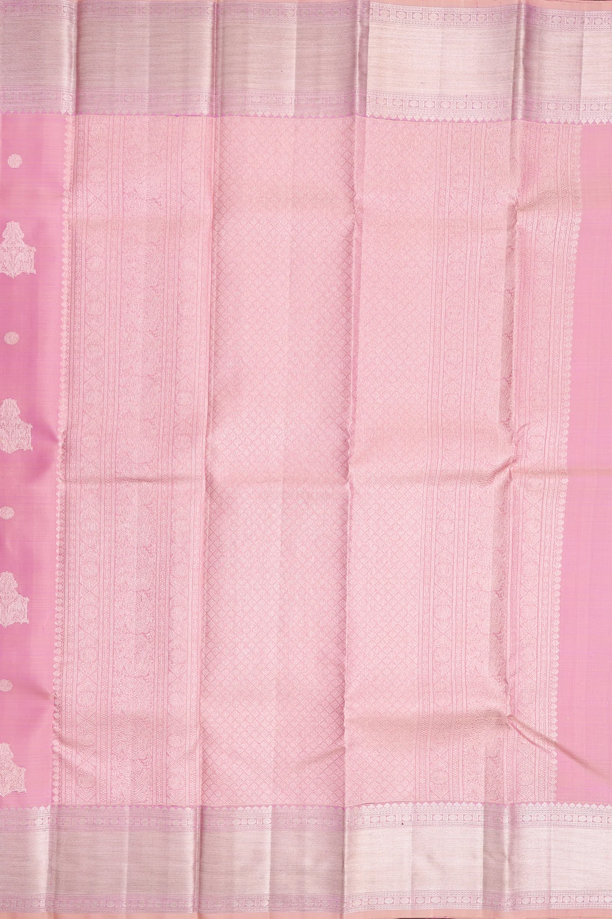 Kanchipuram Silk Saree In Pastel Pink With Zari Motifs - Image 4