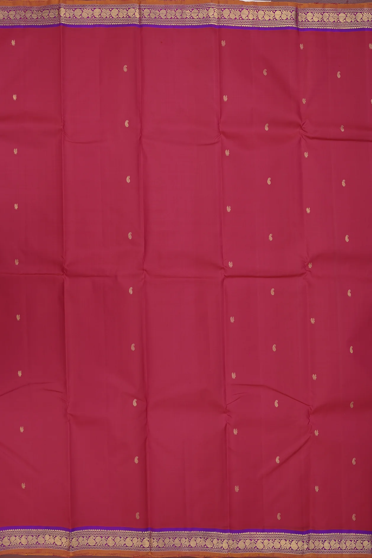 Kanchipuram Silk Saree In Rani Pink With Paisley Buttas - Image 3
