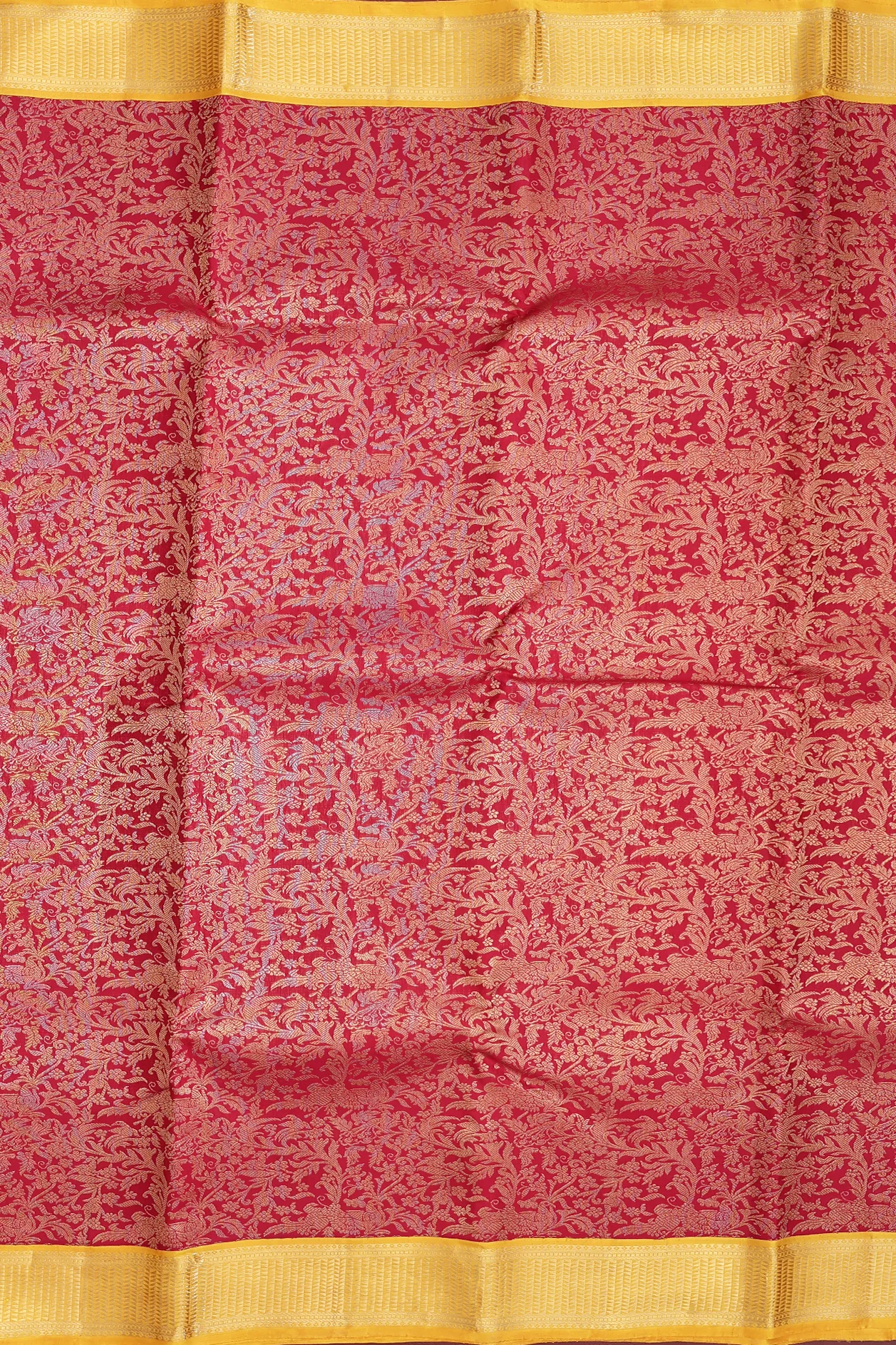 Kanchipuram Silk Saree In Red With Brocade Design - Image 3