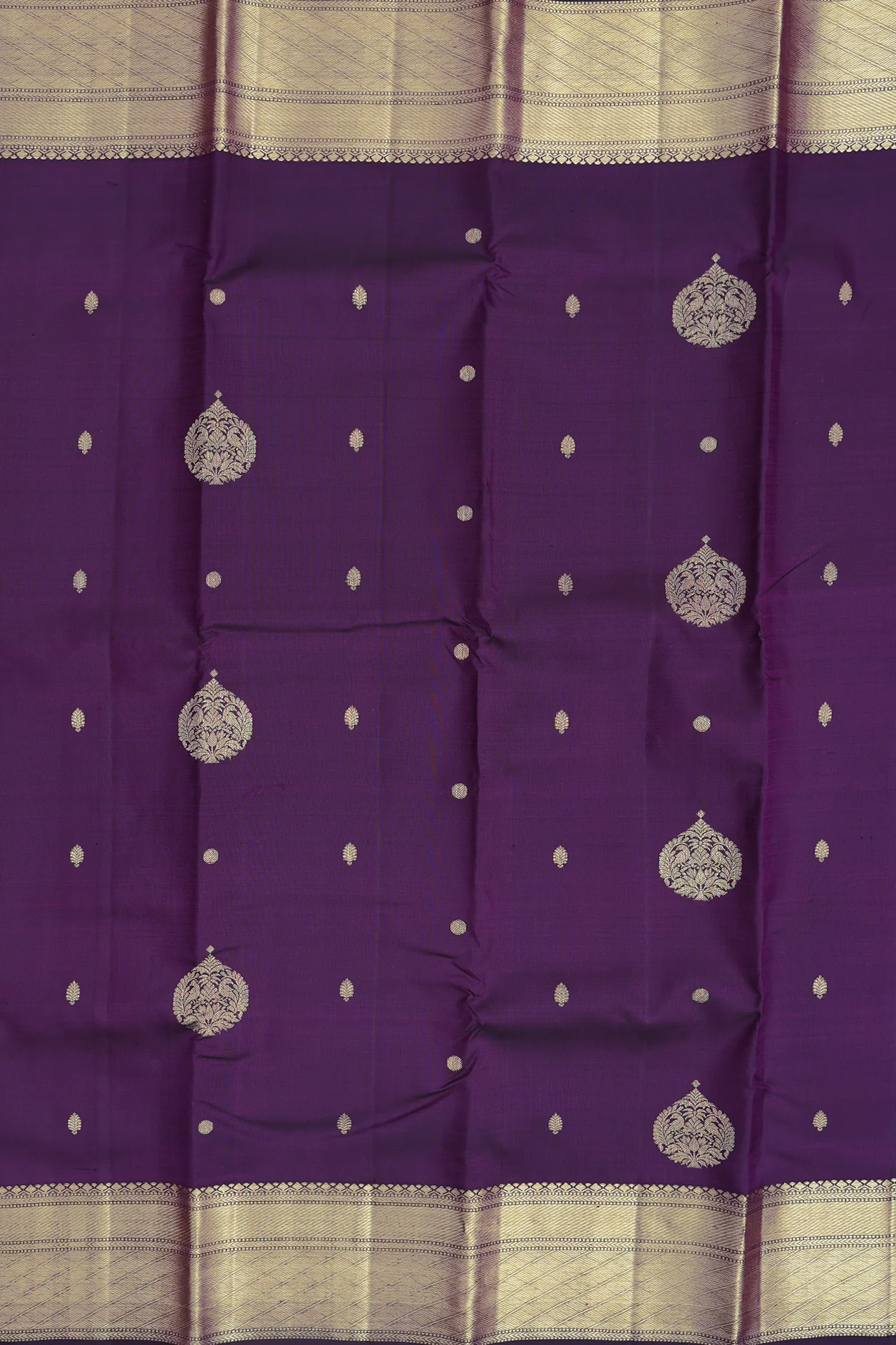 Kanchipuram Silk Saree In Regal Purple With Peacock Motifs - Image 3