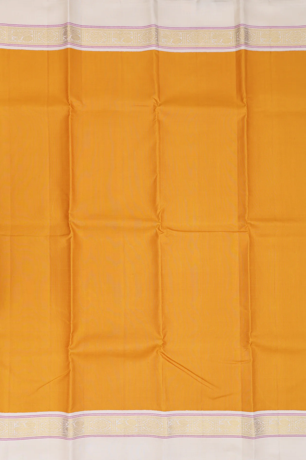 Kanchipuram Silk Saree In Ochre Orange With Contrast Border - Image 3