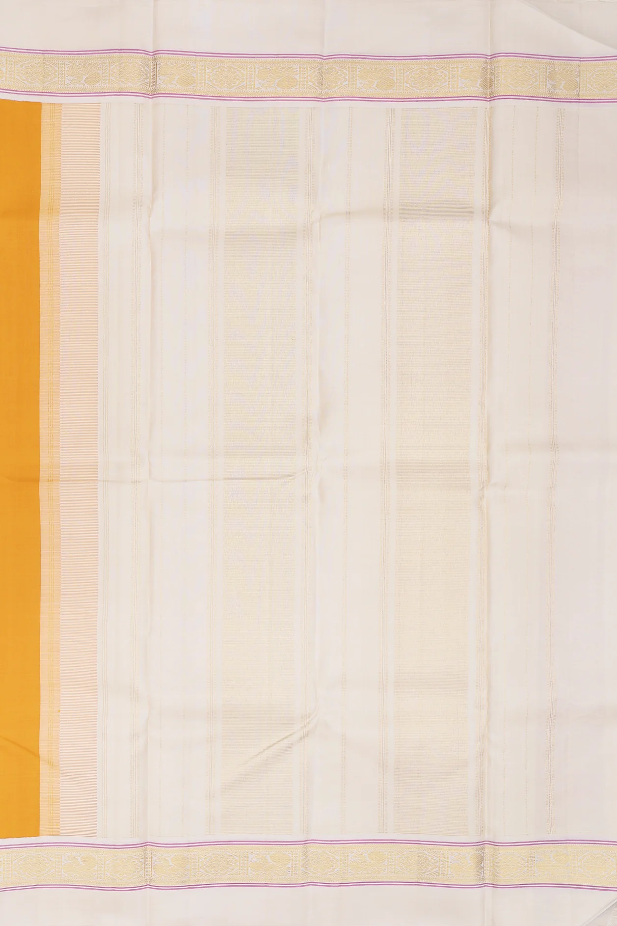 Kanchipuram Silk Saree In Ochre Orange With Contrast Border - Image 4