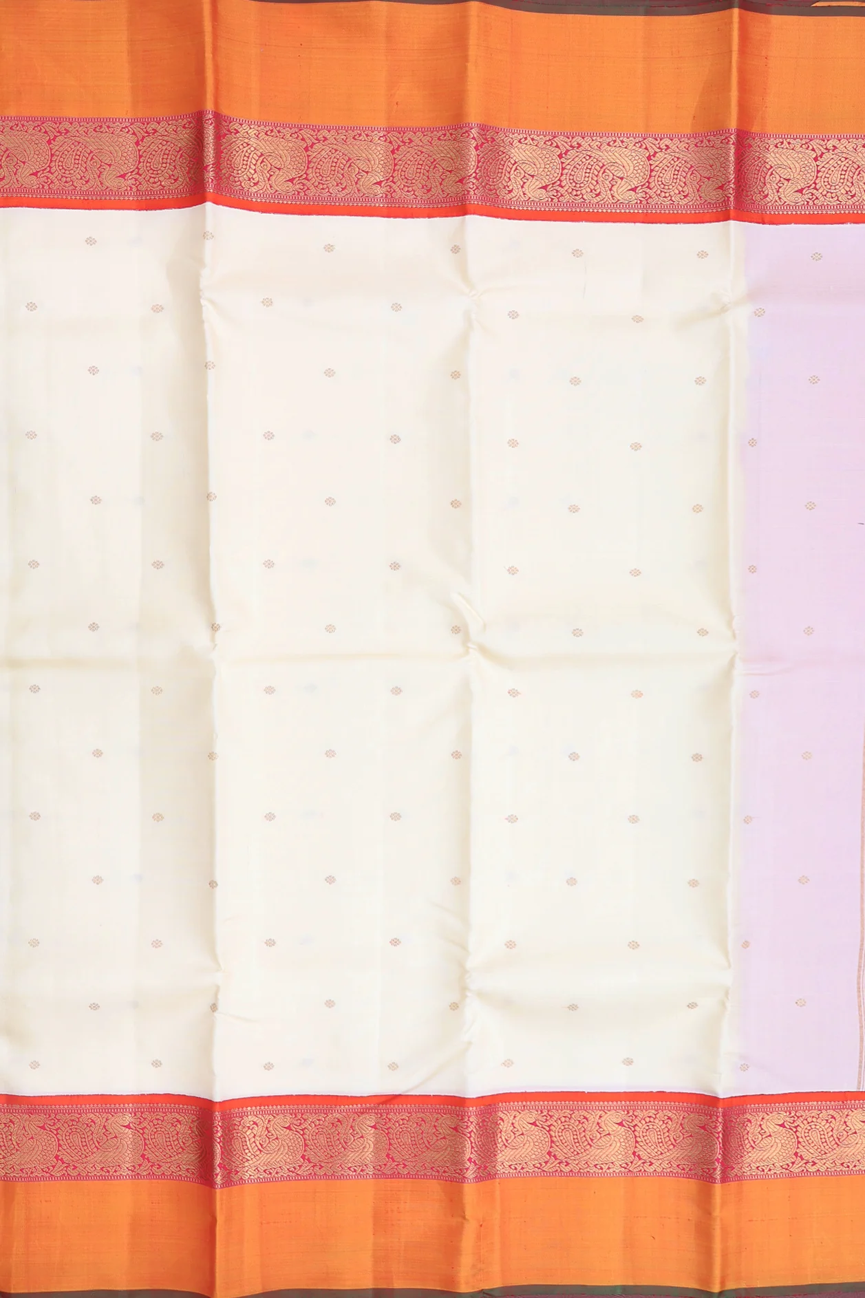 Kanchipuram Silk Saree In White With Floral Buttis - Image 3