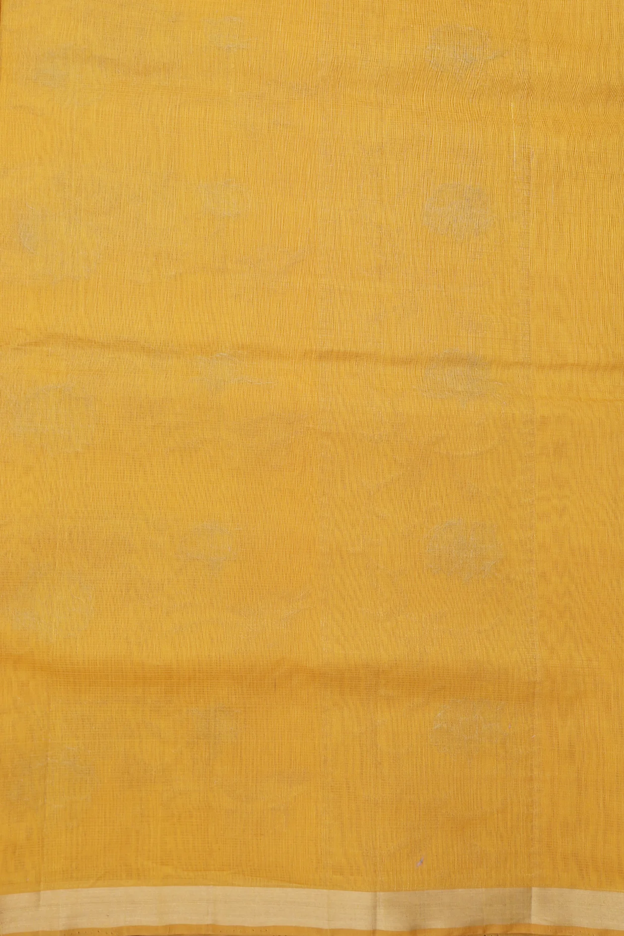Kora Silk Cotton Saree In Saffron Yellow With Paisley Border - Image 5