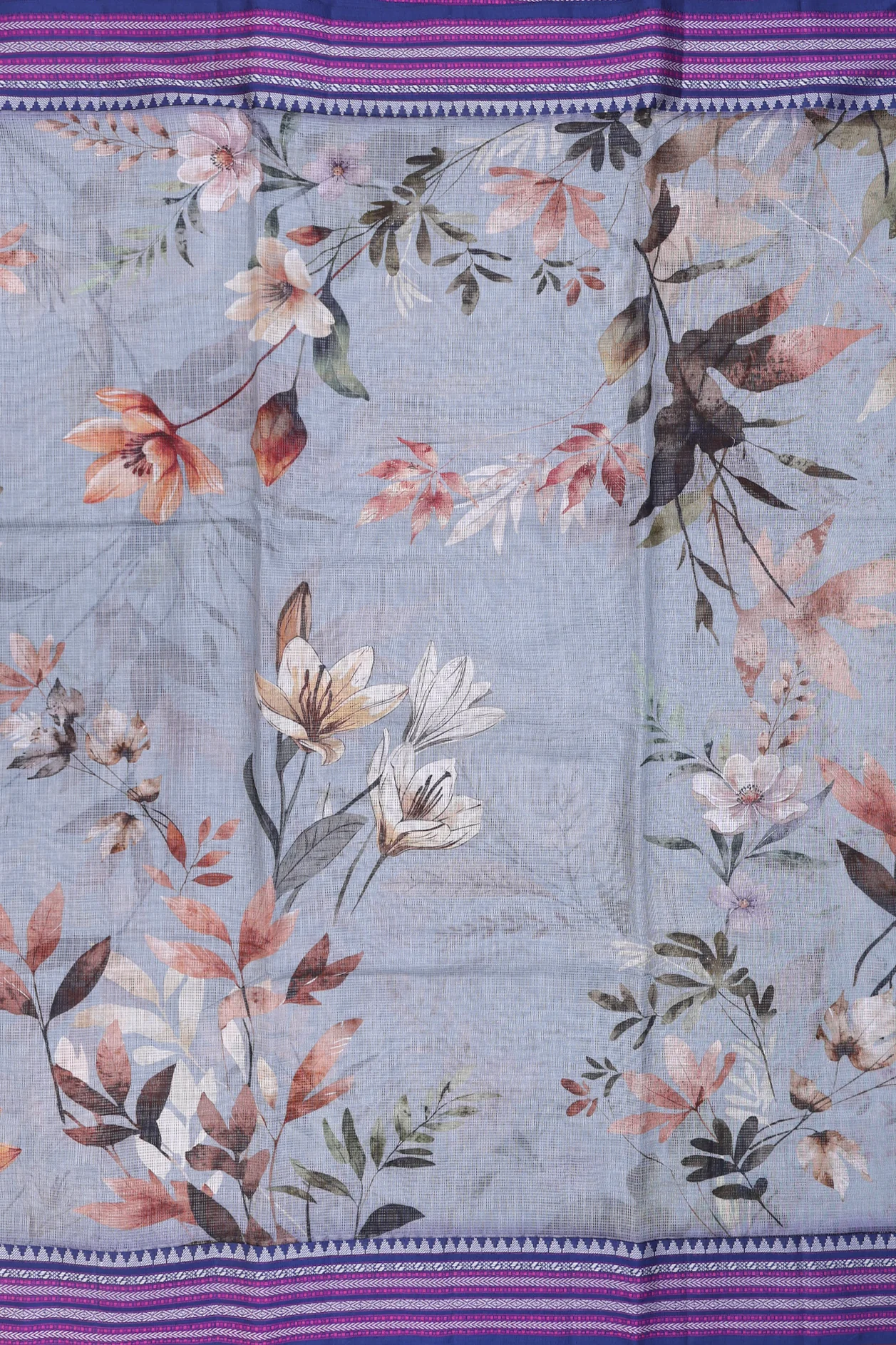 Kota Cotton Saree In Light Grey With Floral Printed Design - Image 3