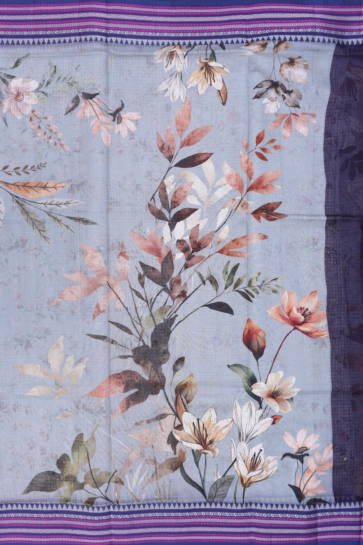 Kota Cotton Saree In Light Grey With Floral Printed Design - Image 4