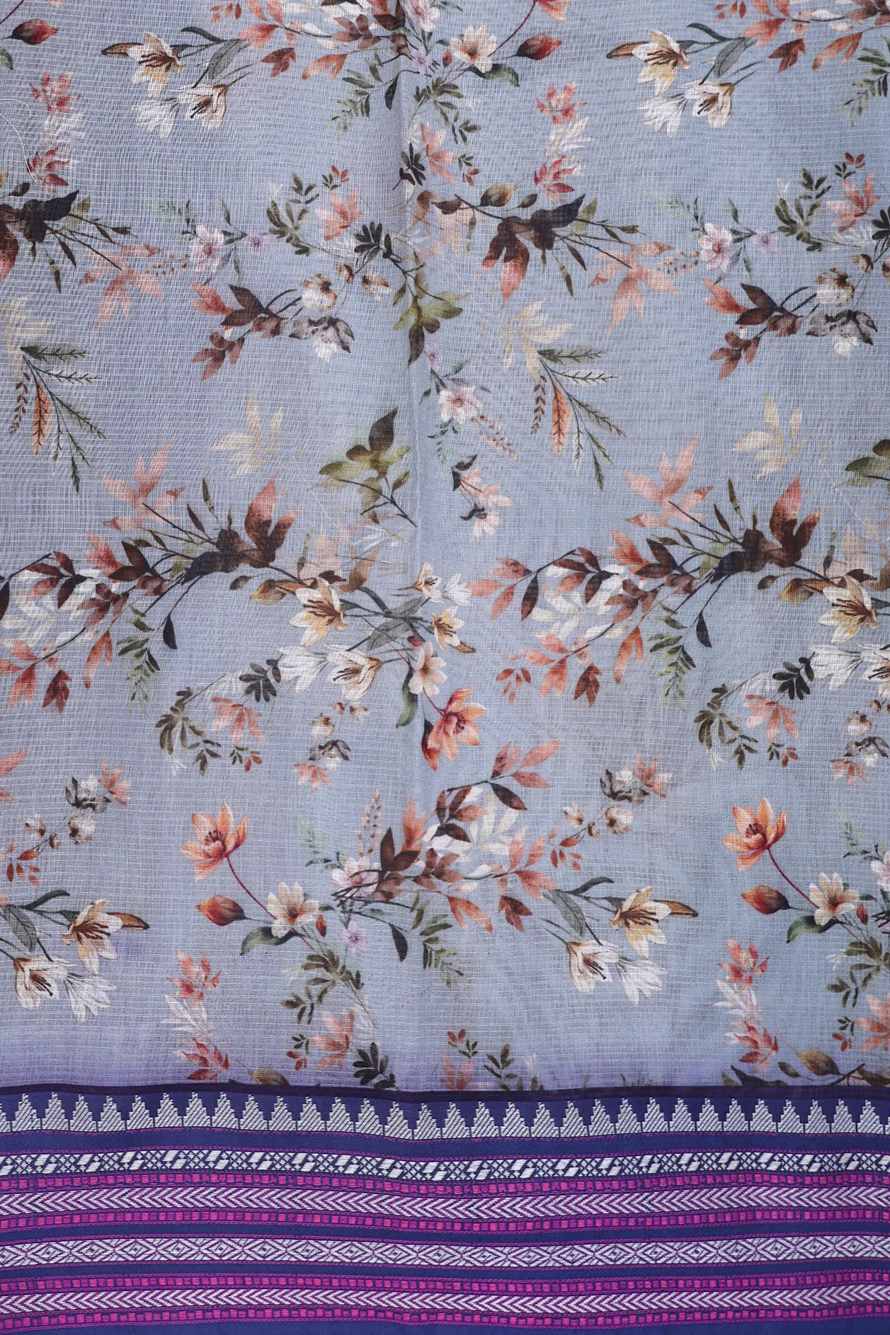 Kota Cotton Saree In Light Grey With Floral Printed Design - Image 5