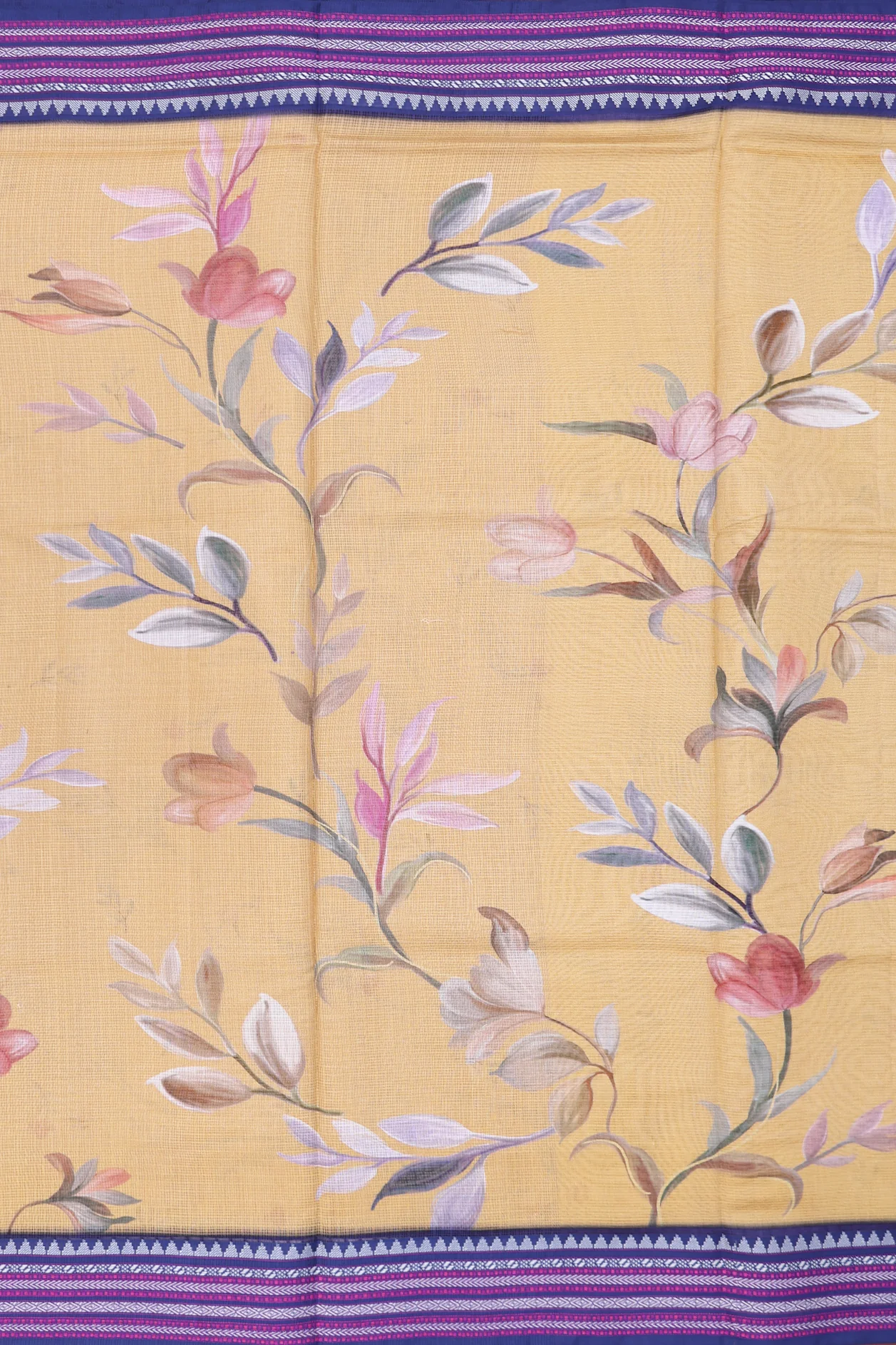 Kota Silk Saree In Yellow With Floral Design - Image 4