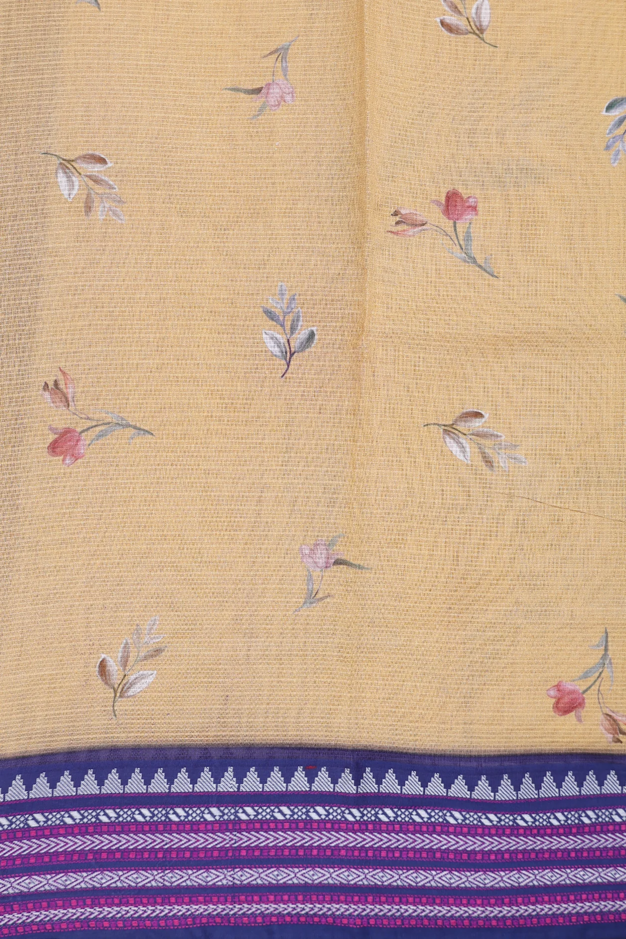 Kota Silk Saree In Yellow With Floral Design - Image 5