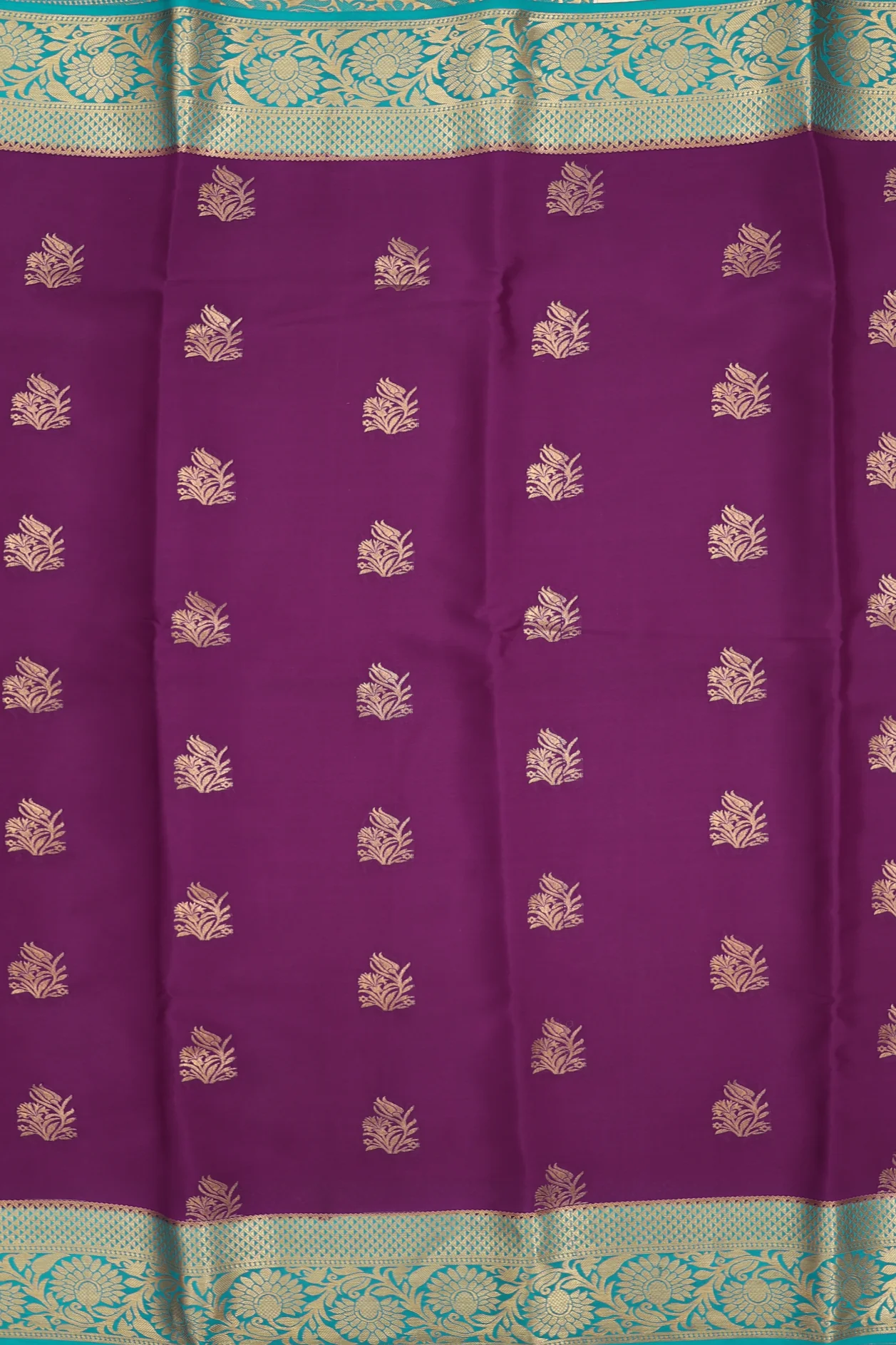 Mysore Silk Saree In Grape Purple With Floral Buttas - Image 3
