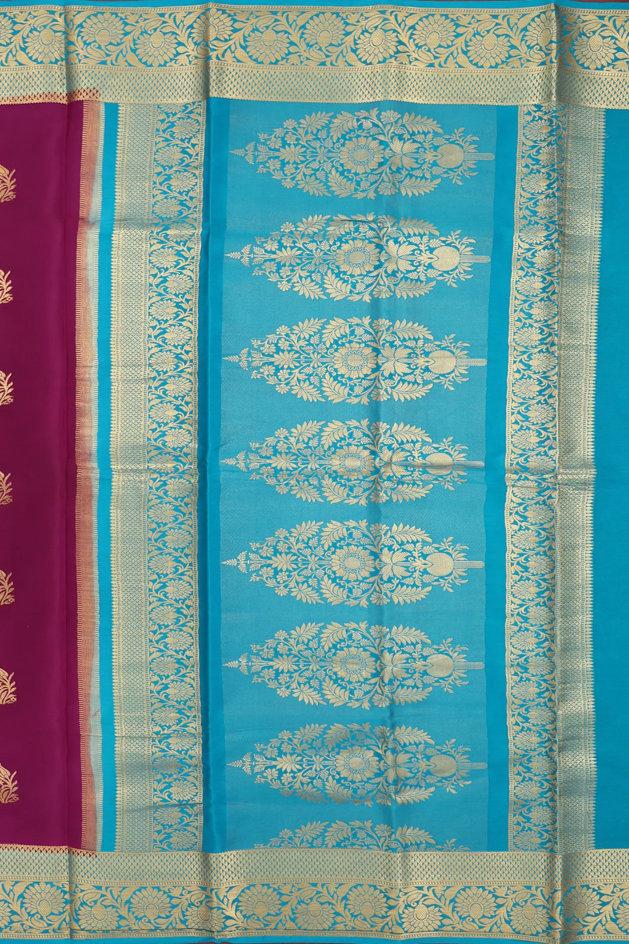 Mysore Silk Saree In Grape Purple With Floral Buttas - Image 4