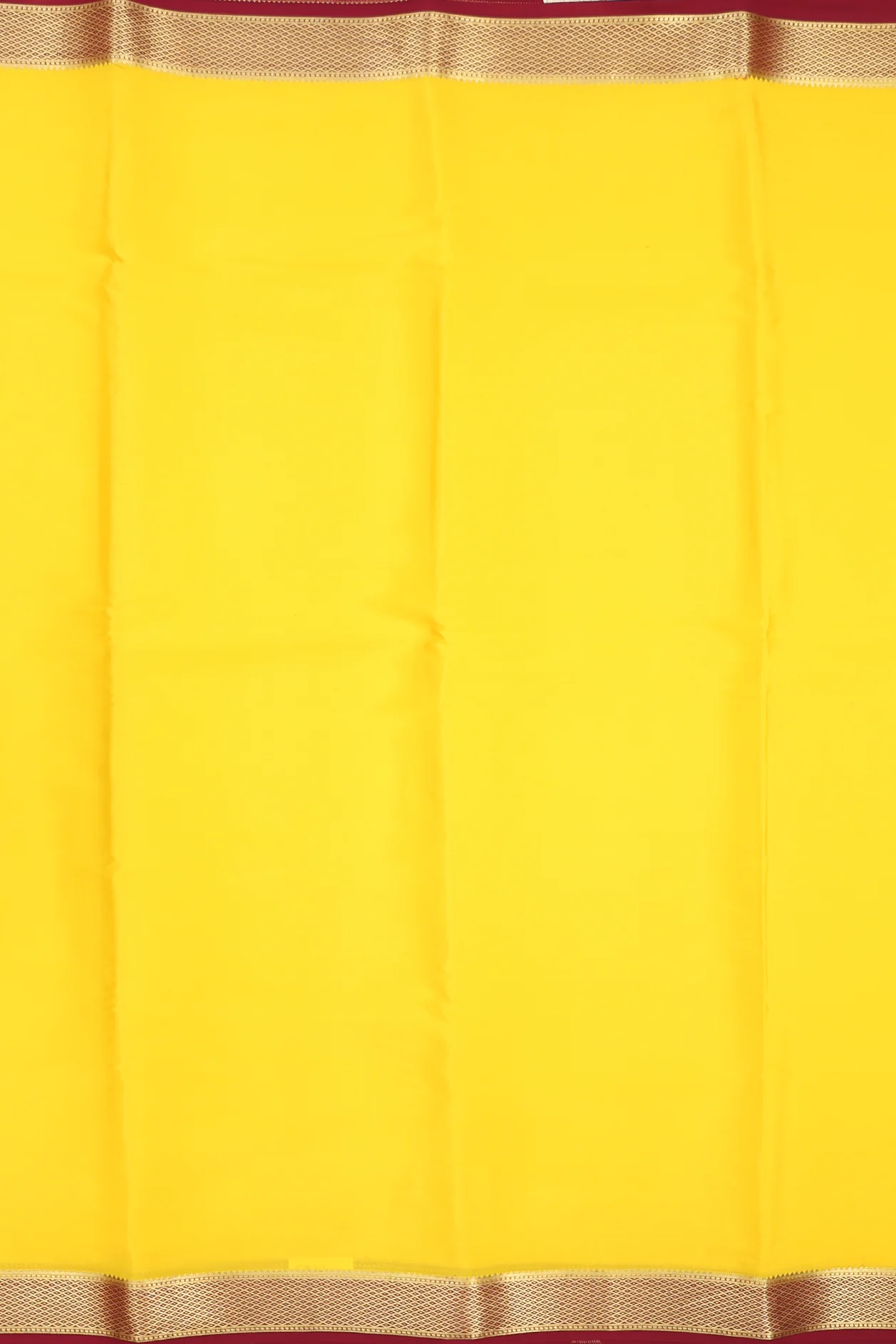 Mysore Silk Saree In Bright Yellow With Contrast Border - Image 3